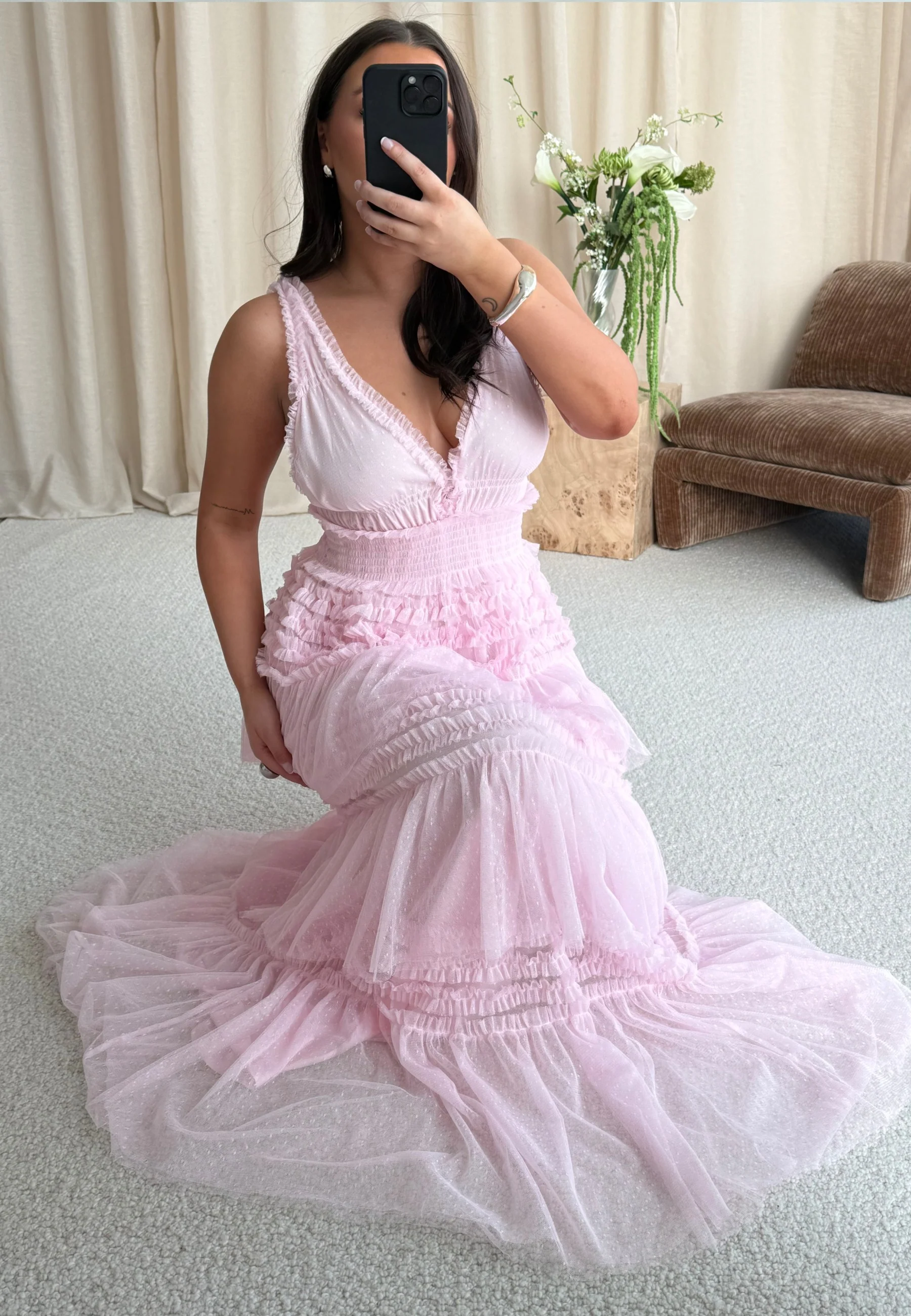 Frill Dotted Tulle Gown - Image 6