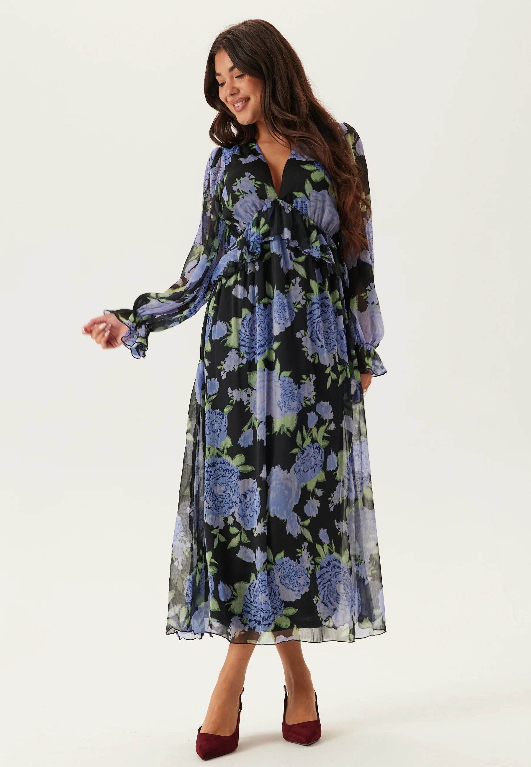 Frill L/S Chiffon Midi Dress - Image 2
