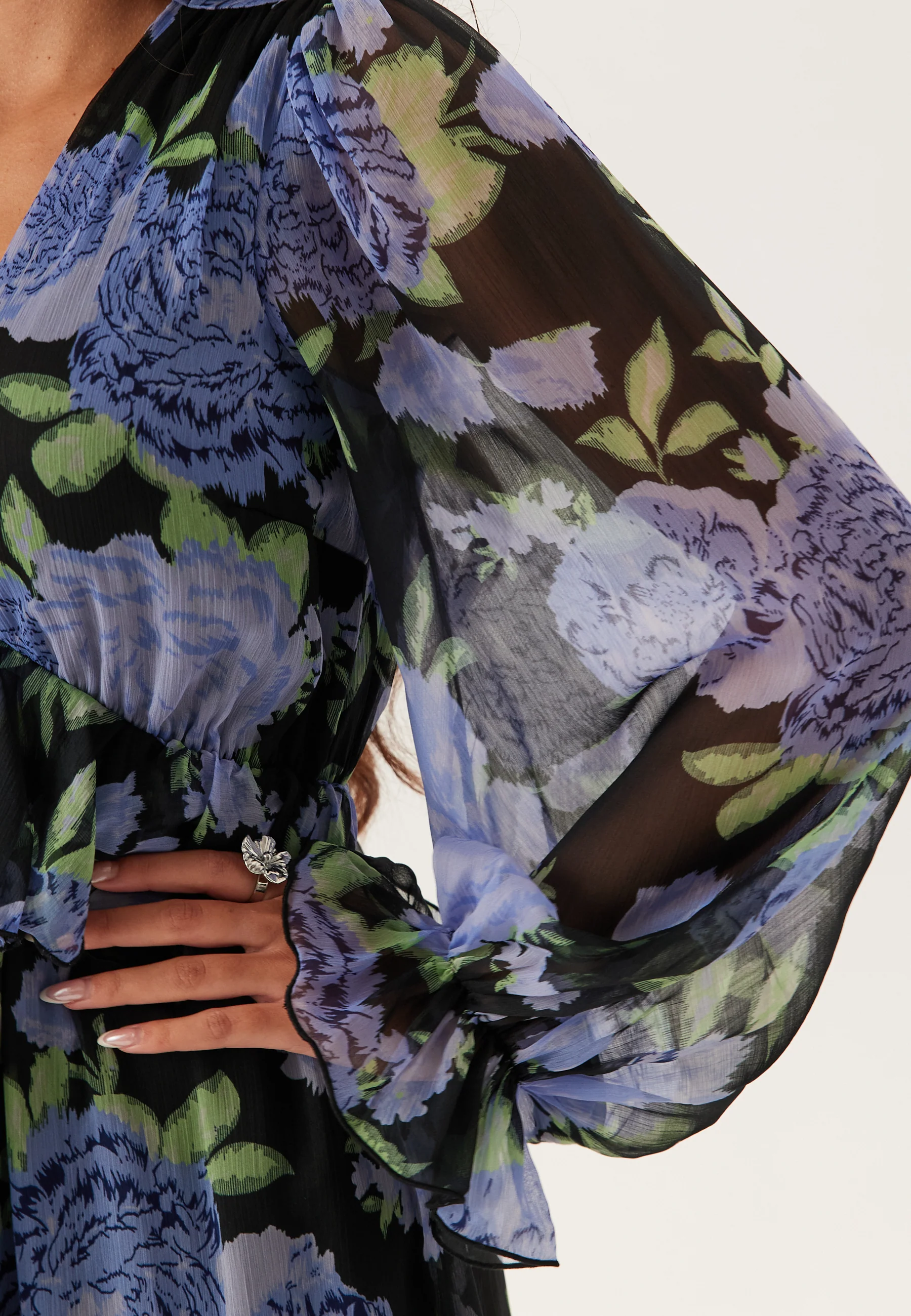 Frill L/S Chiffon Midi Dress - Image 4