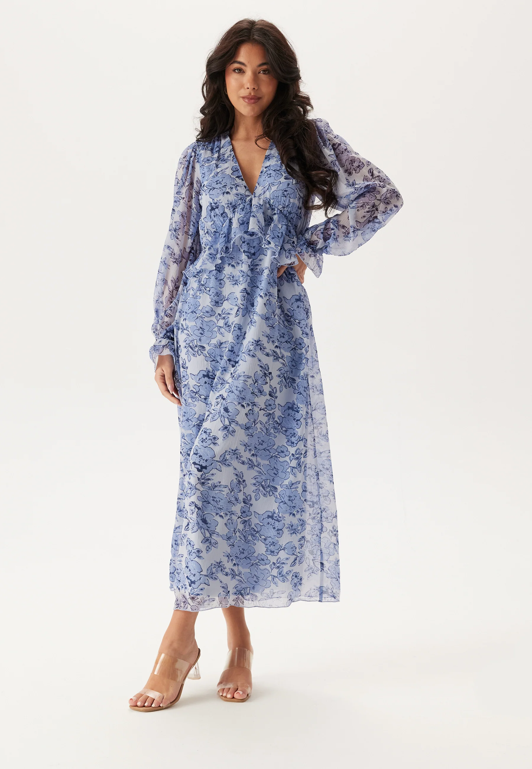 Frill L/S Chiffon Midi Dress - Image 2