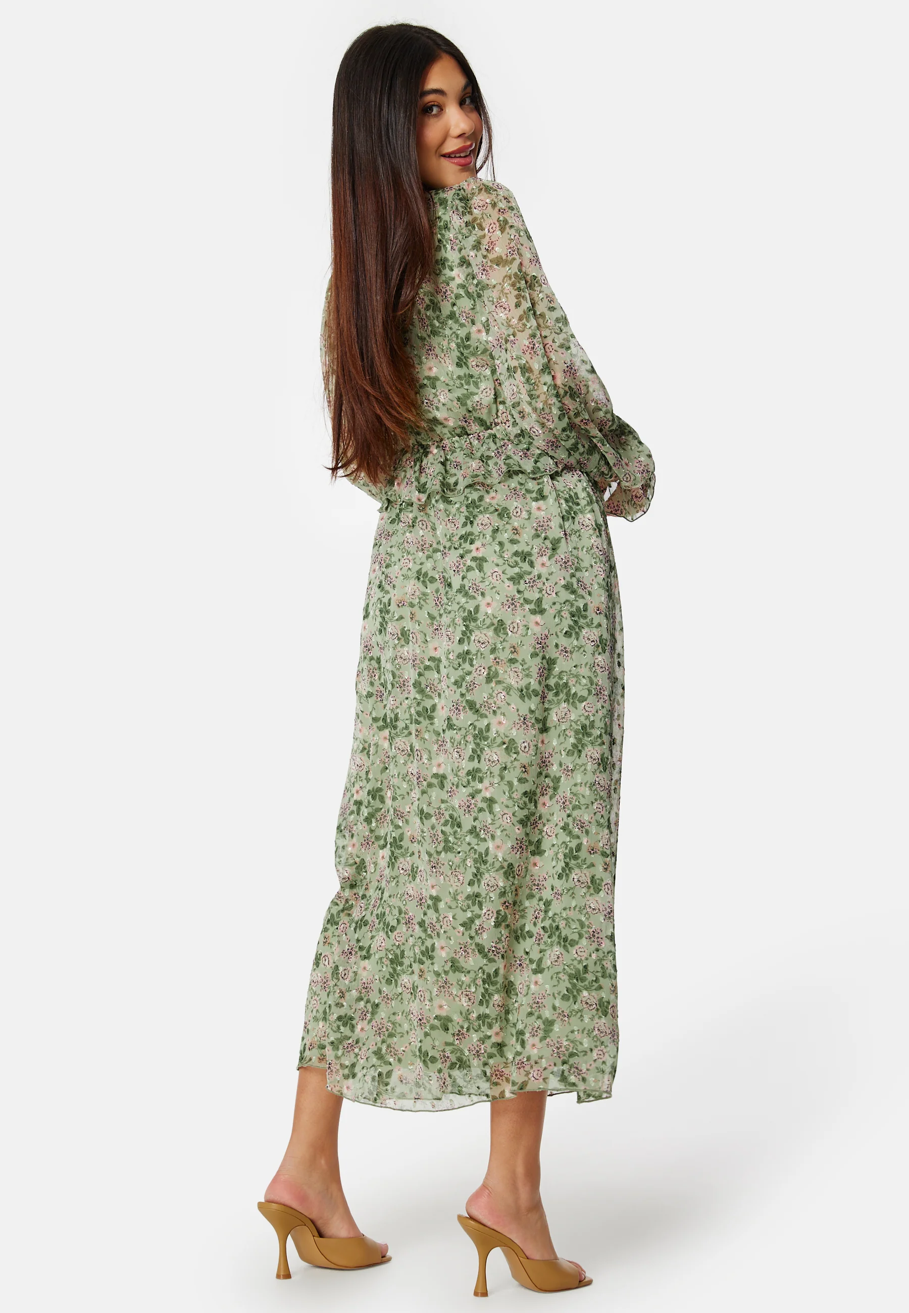 Frill L/S Chiffon Midi Dress - Image 3