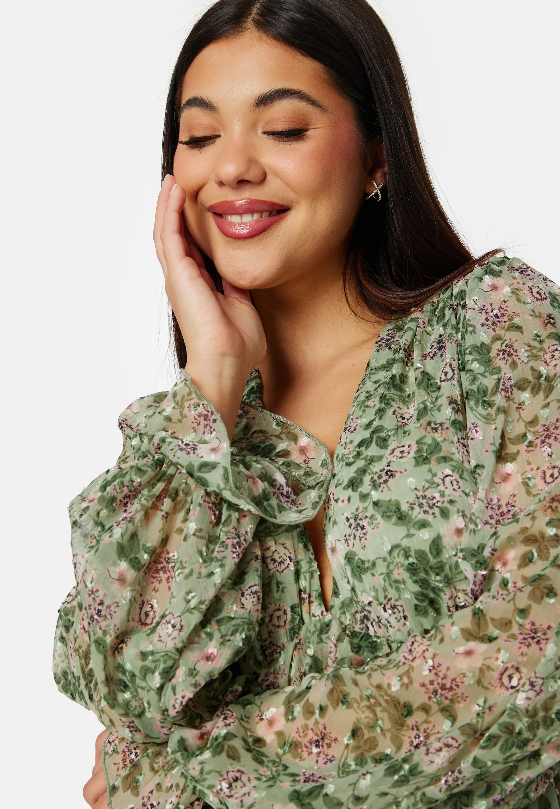 Frill L/S Chiffon Midi Dress - Image 4