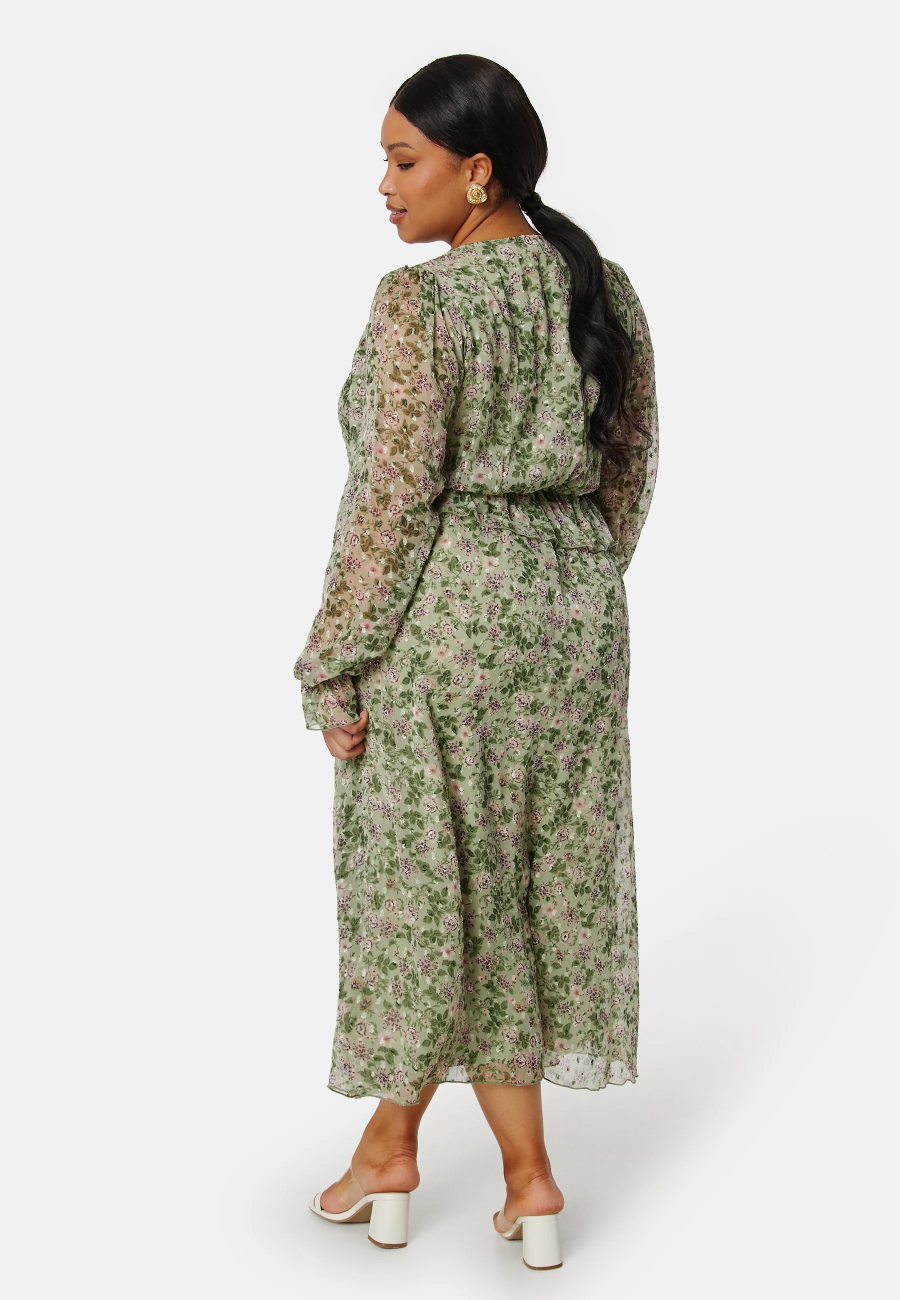 Frill L/S Chiffon Midi Dress - Image 6