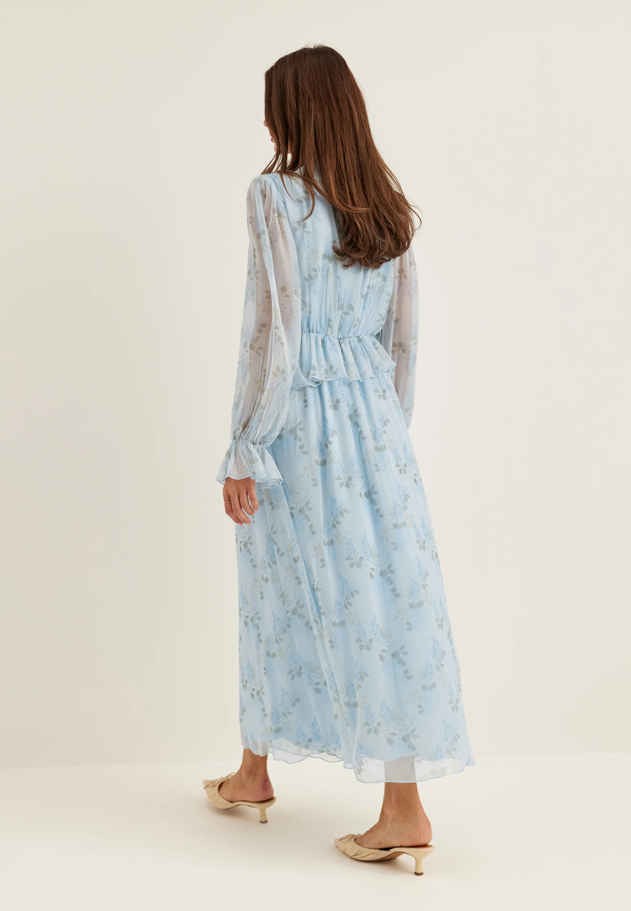 Frill L/S Chiffon Midi Dress - Image 4