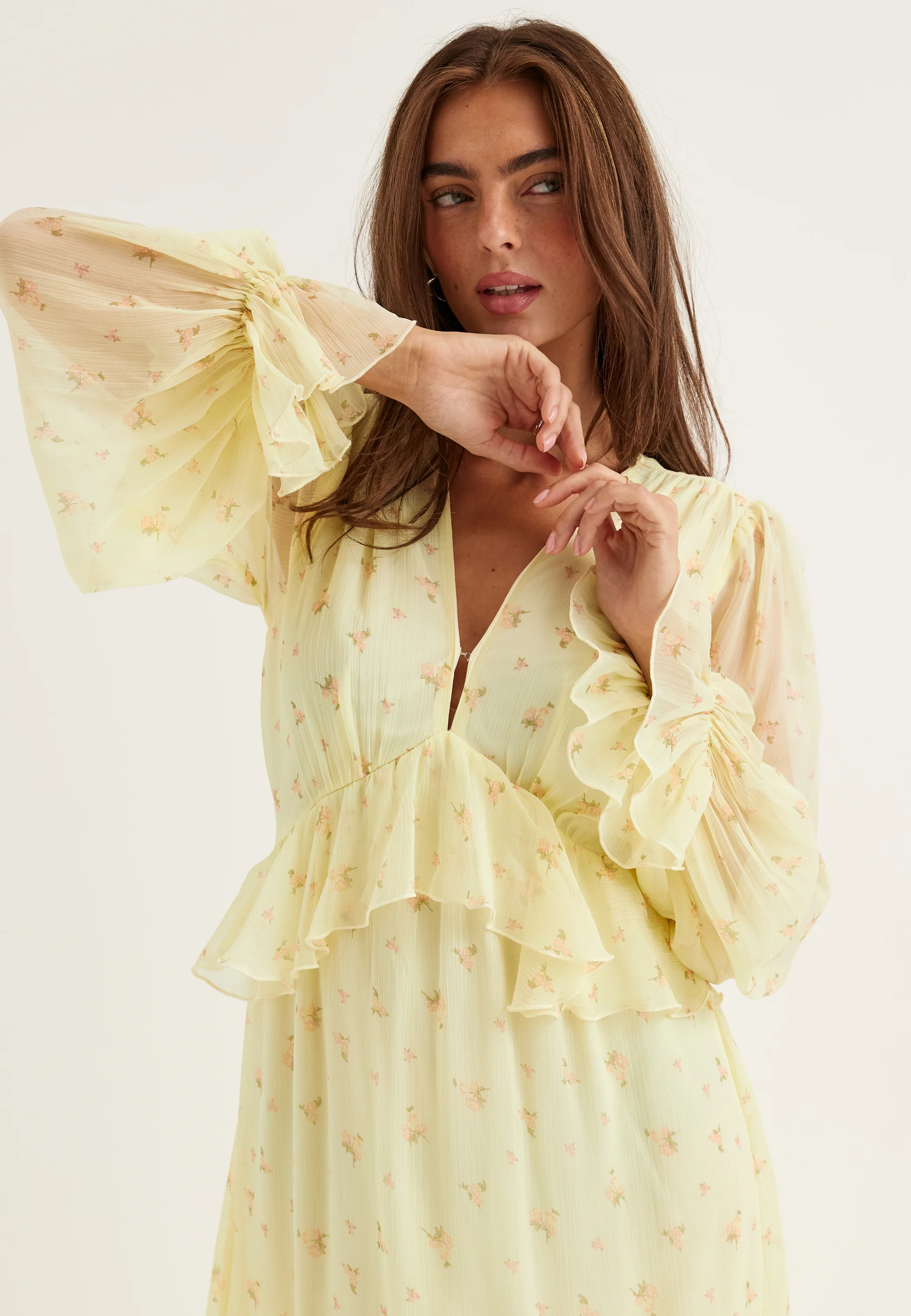 Frill L/S Chiffon Midi Dress - Image 2