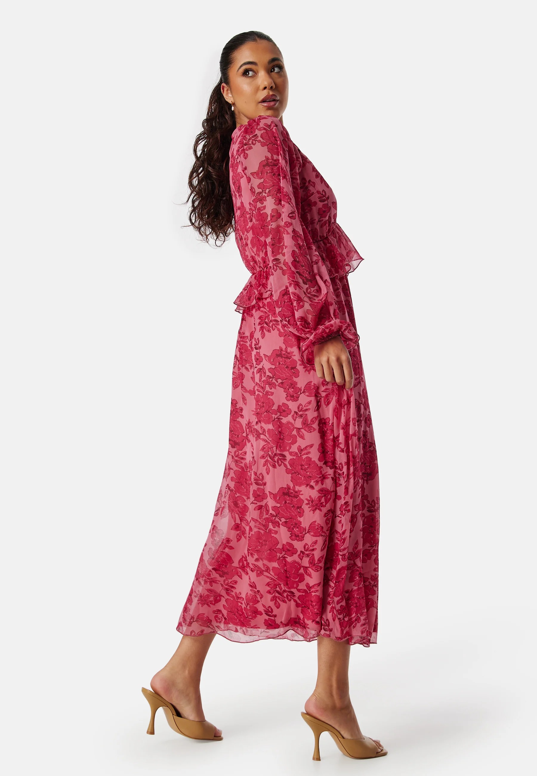 Frill L/S Chiffon Midi Dress - Image 2
