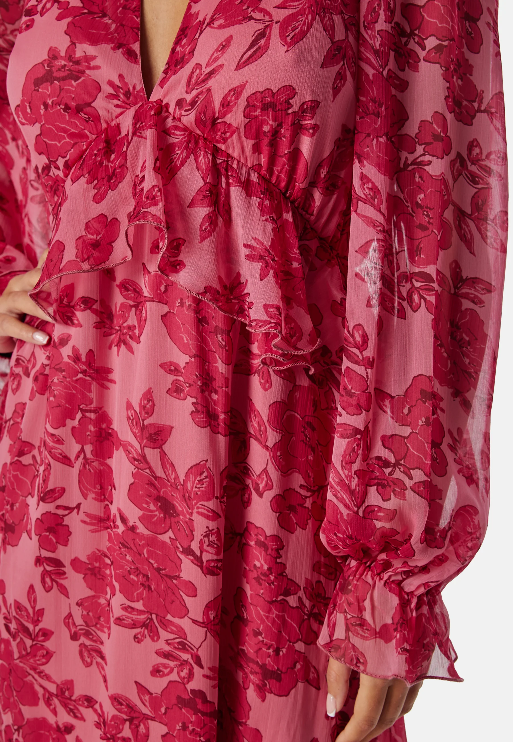 Frill L/S Chiffon Midi Dress - Image 3