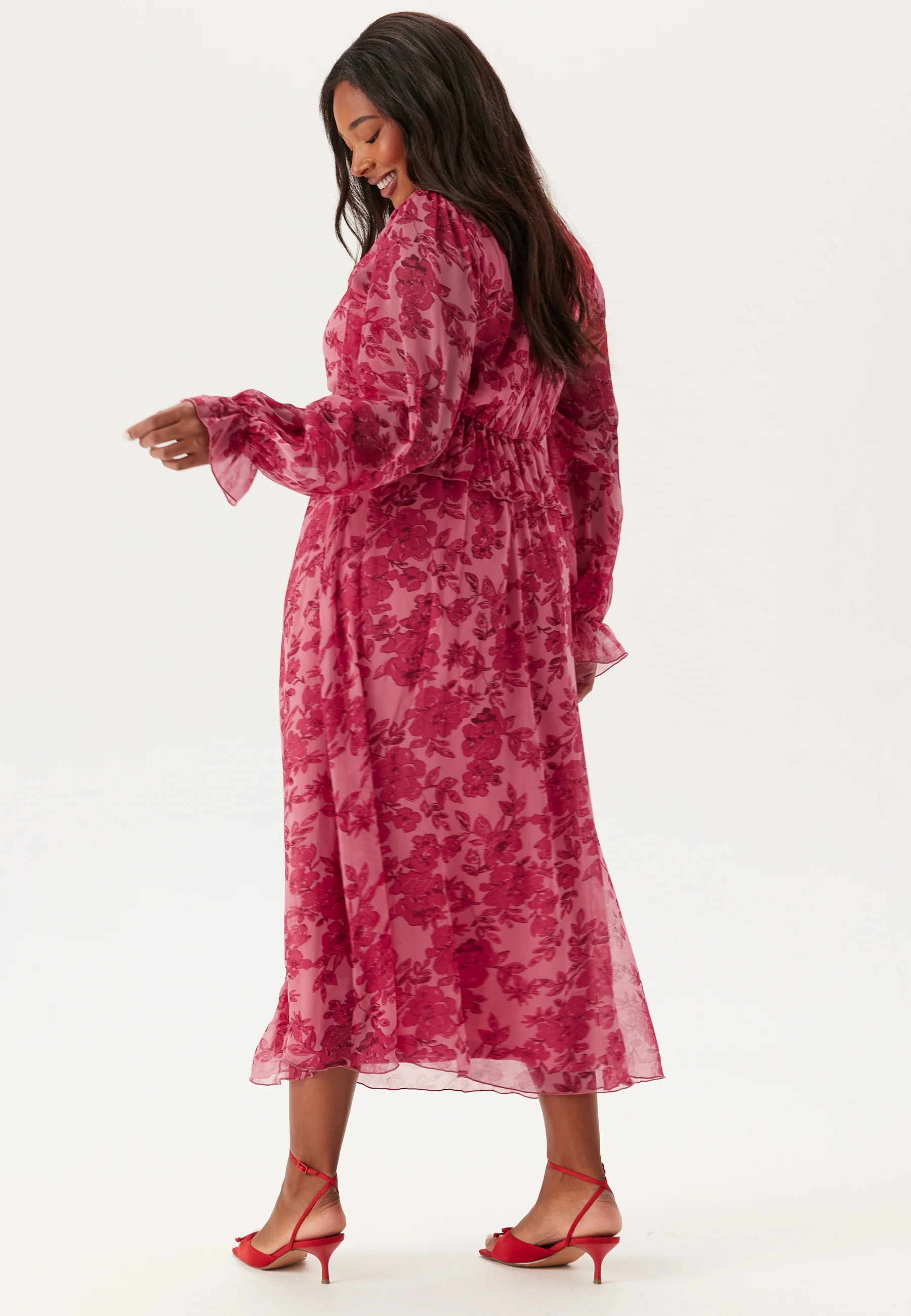 Frill L/S Chiffon Midi Dress - Image 6