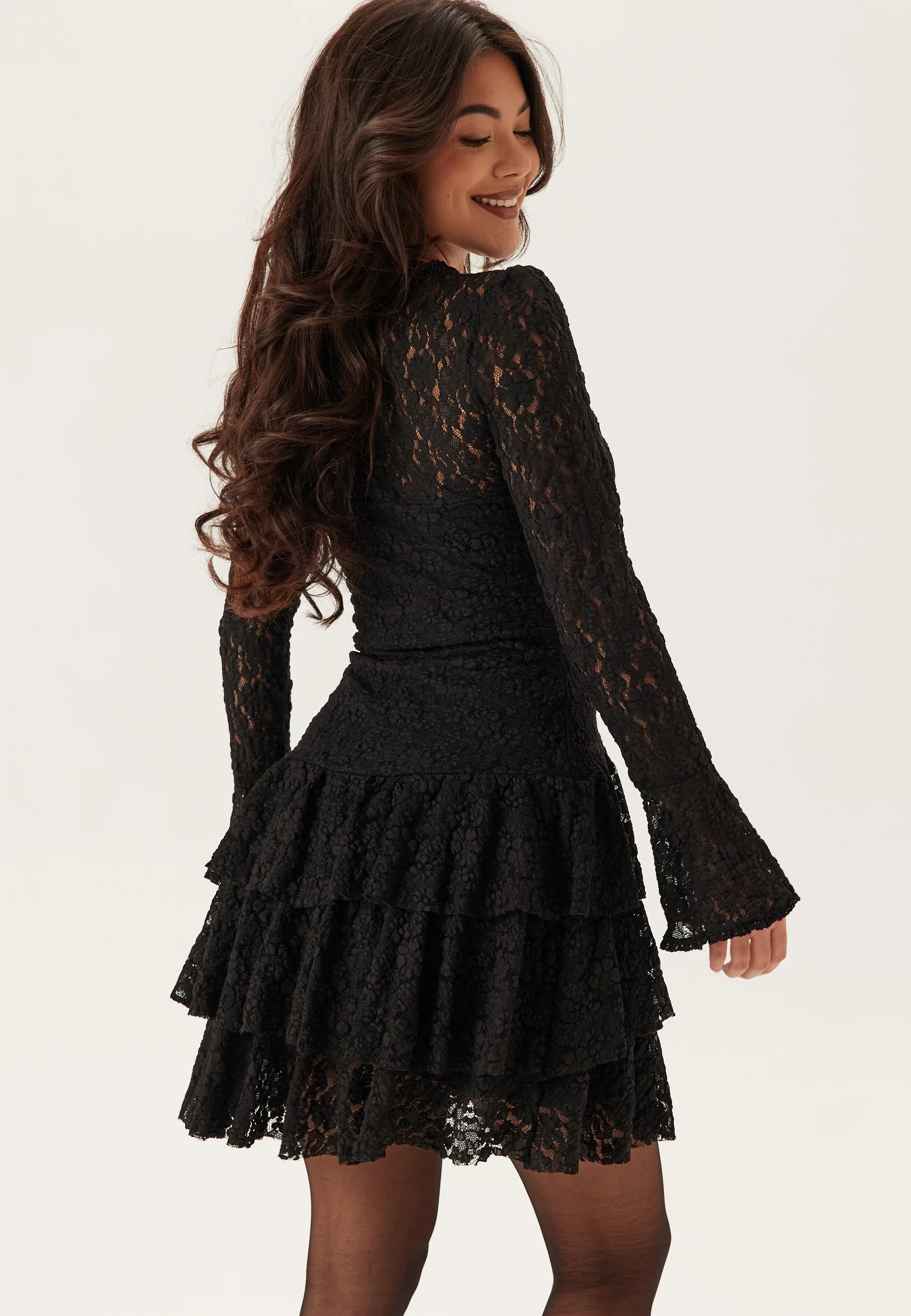 Frill Lace Long Sleeve Short Dress - Image 2