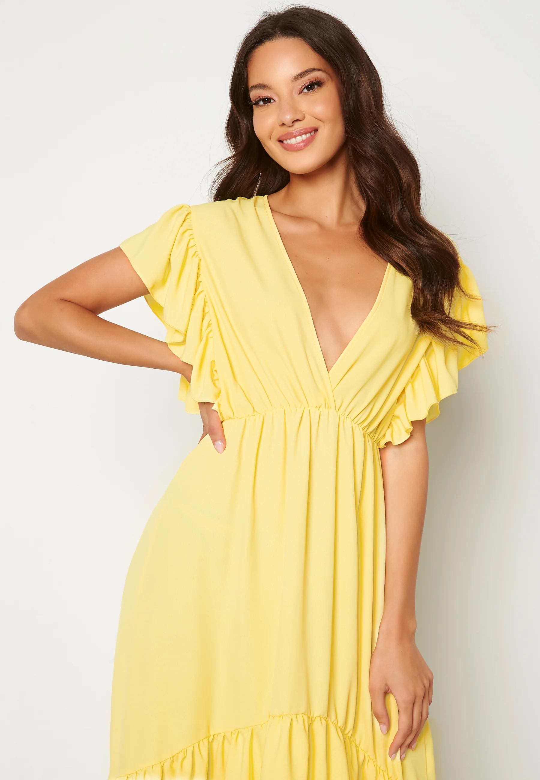 Frill Sleeve V Neck Midaxi Dress - Image 3