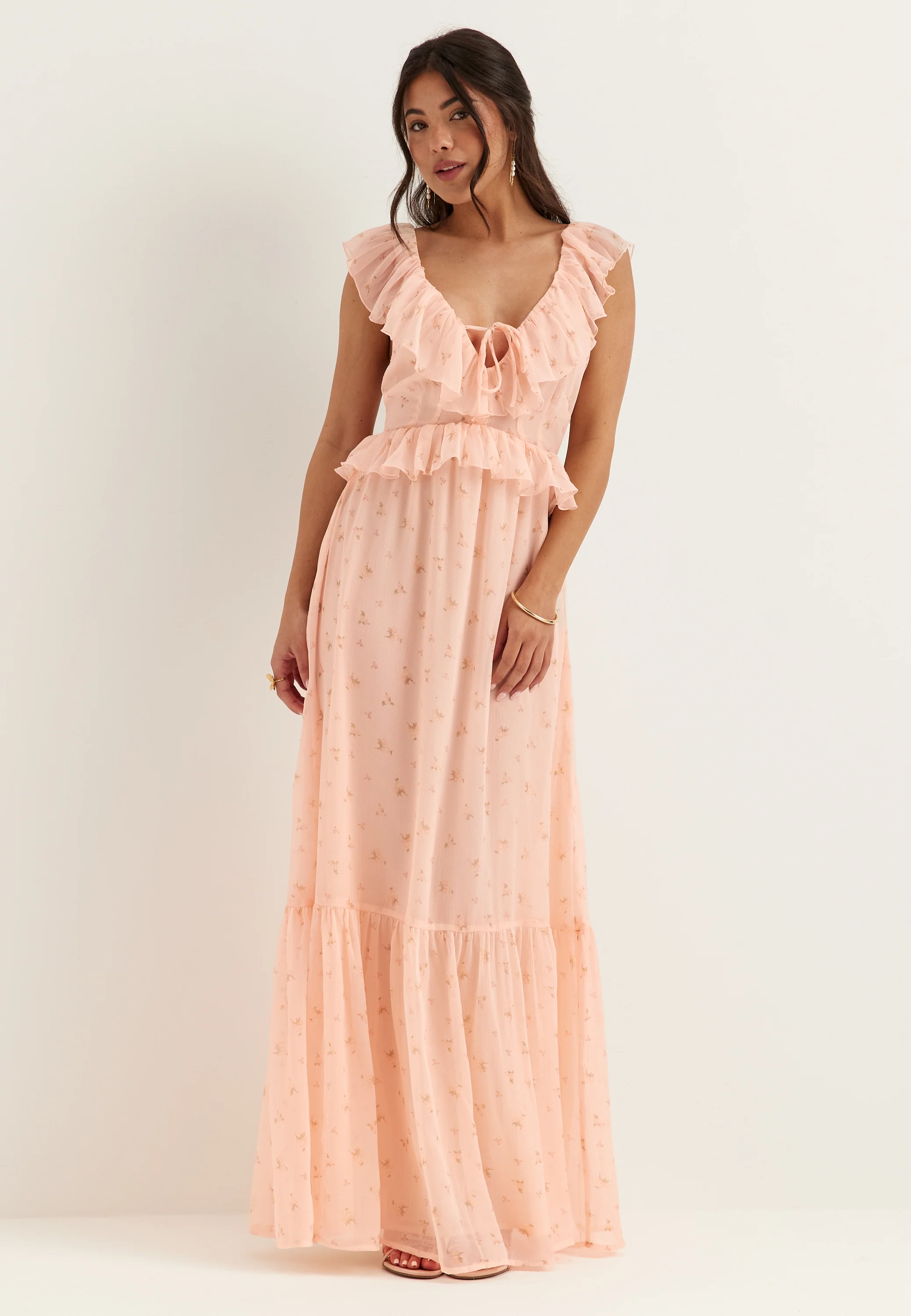 Frill Tie Back Chiffon Maxi Dress - Image 2