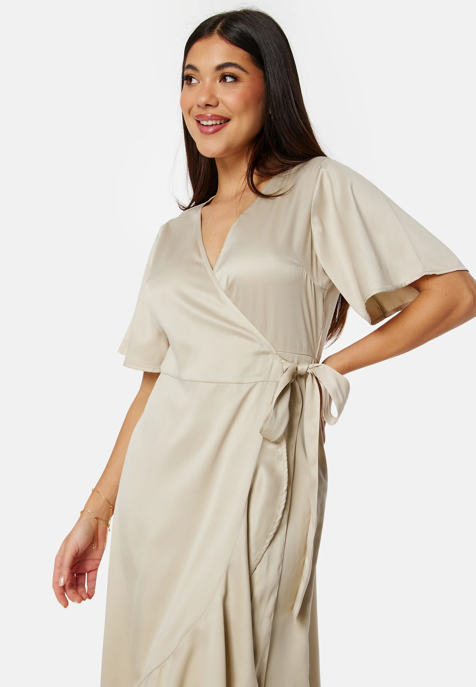 Frill Wrap Satin Midi Dress - Image 4