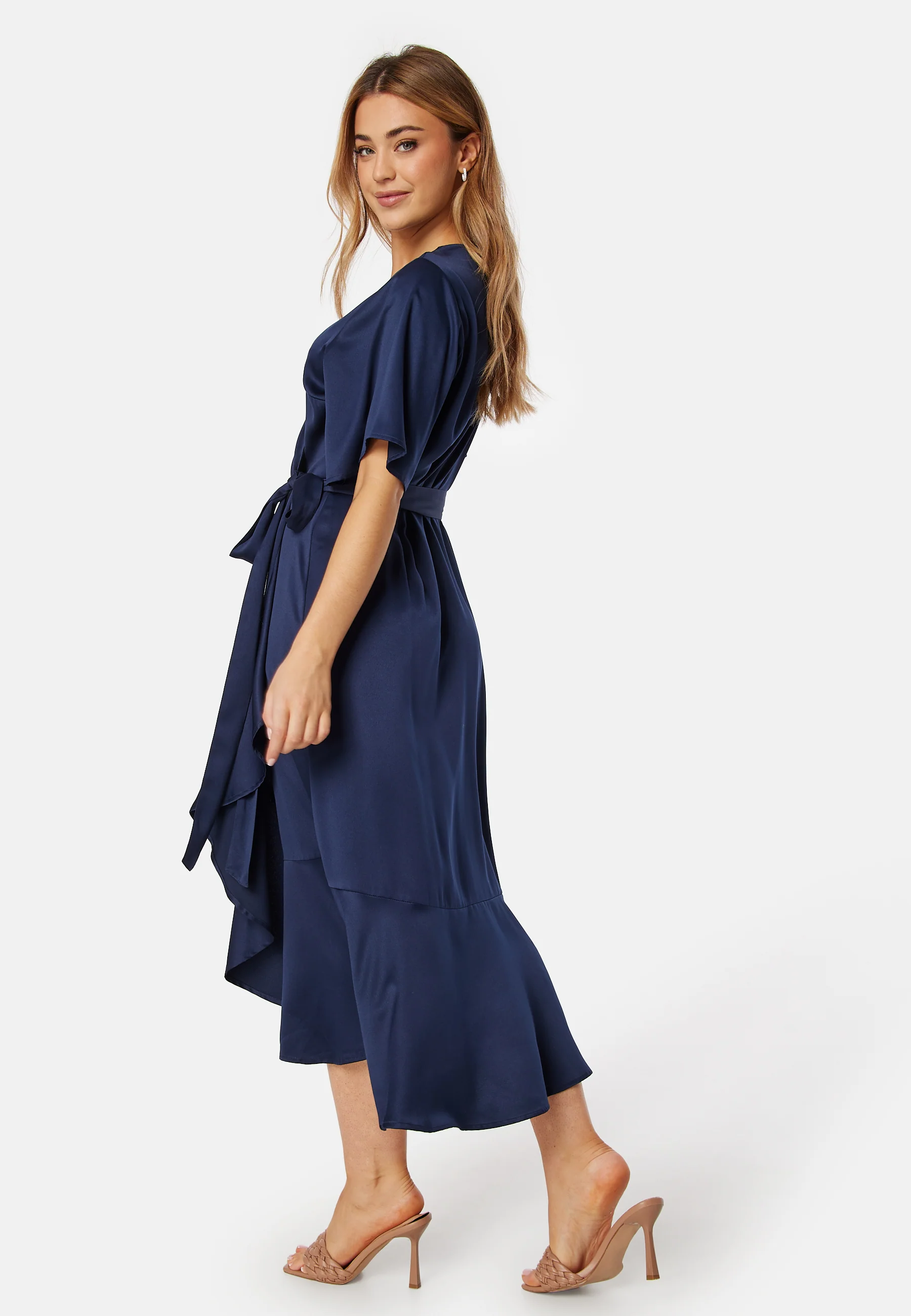 Frill Wrap Satin Midi Dress - Image 2