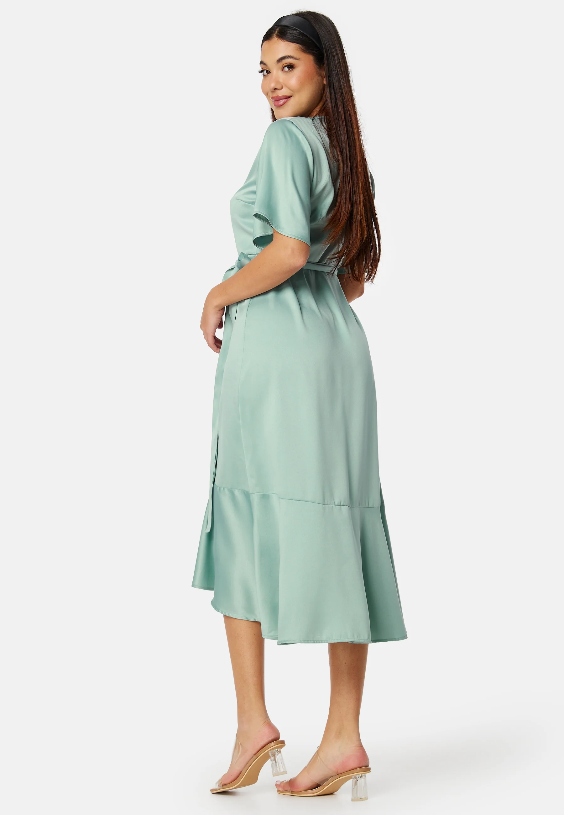 Frill Wrap Satin Midi Dress - Image 2