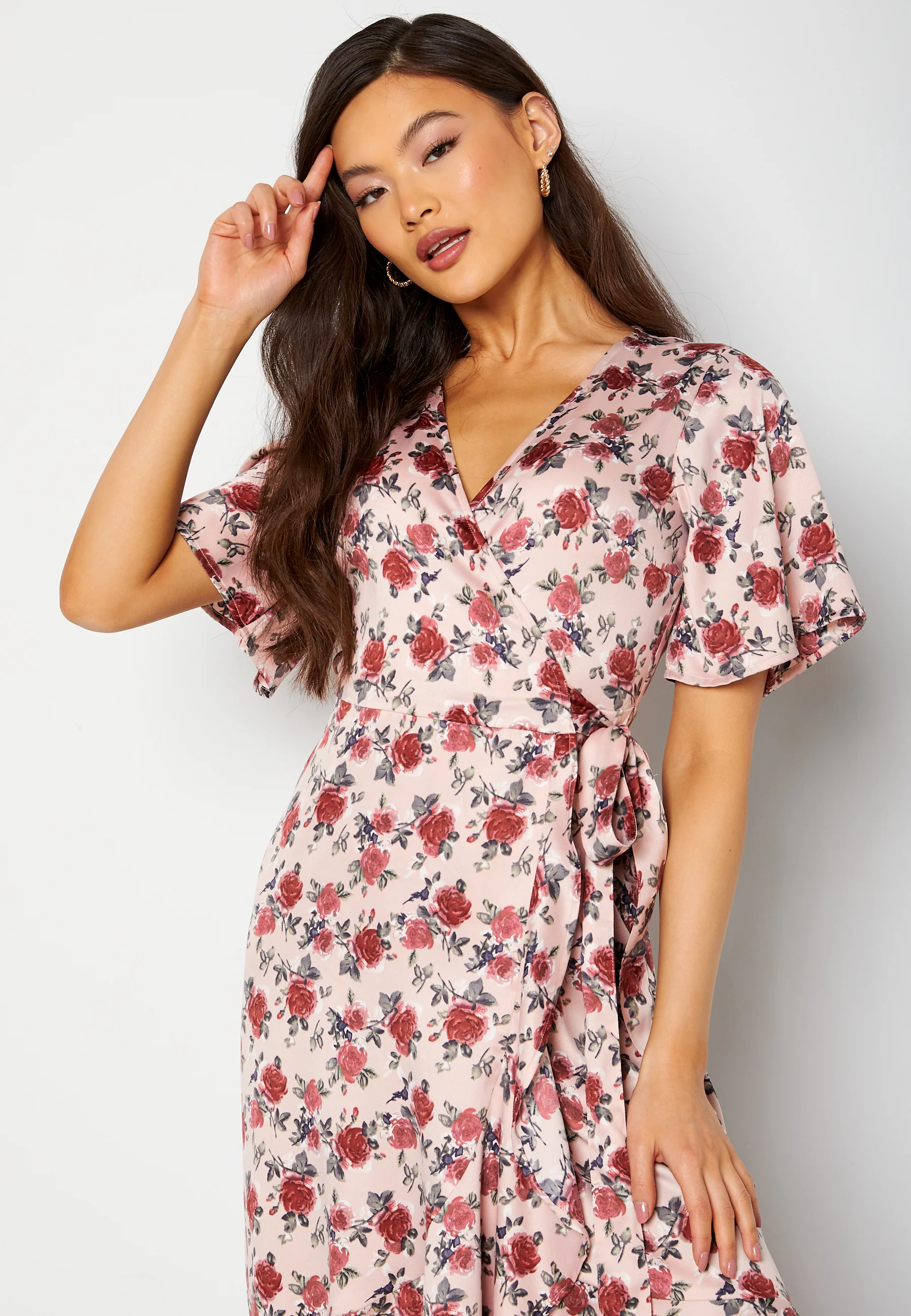 Frill Wrap Satin Midi Dress - Image 5