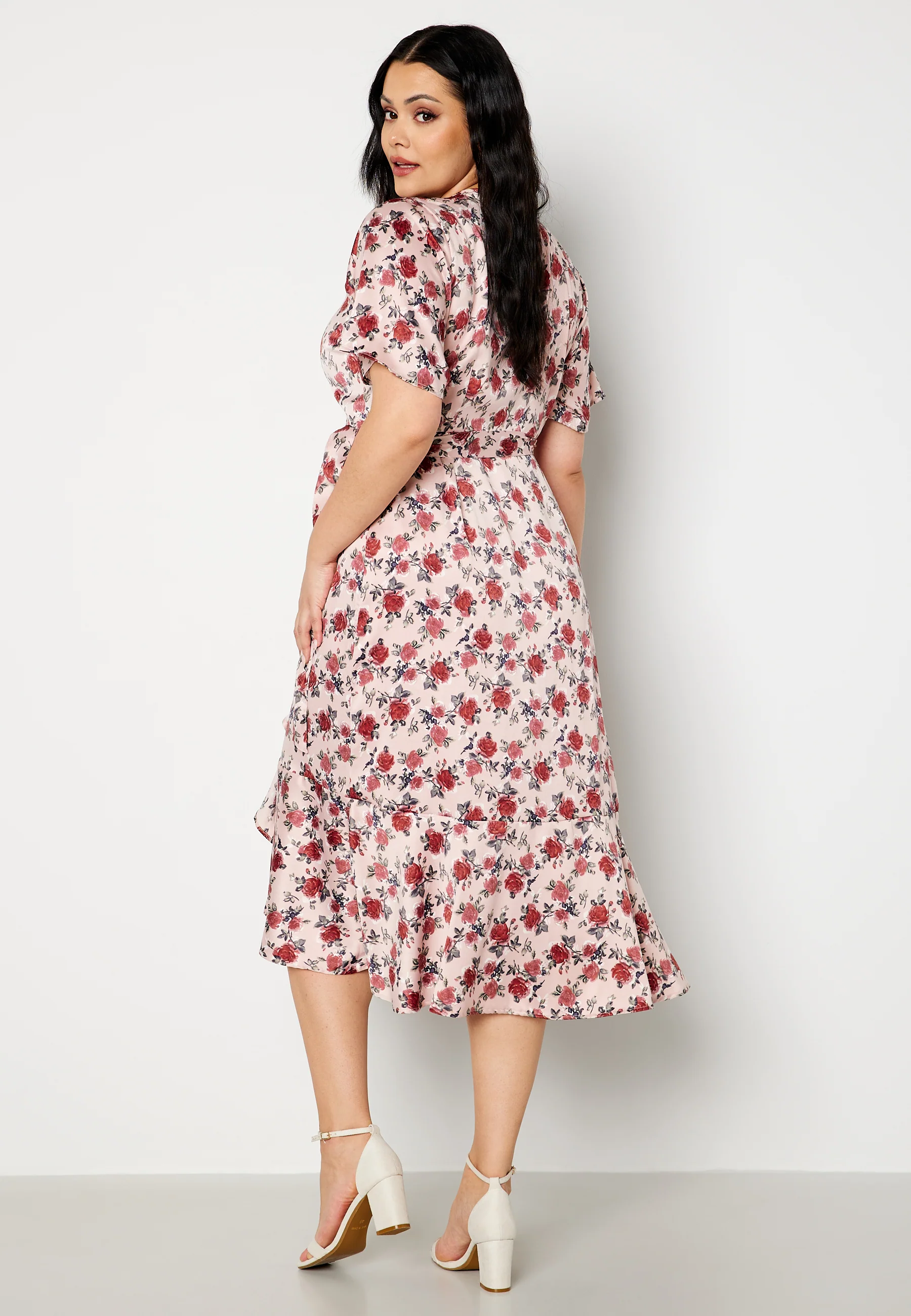 Frill Wrap Satin Midi Dress - Image 7