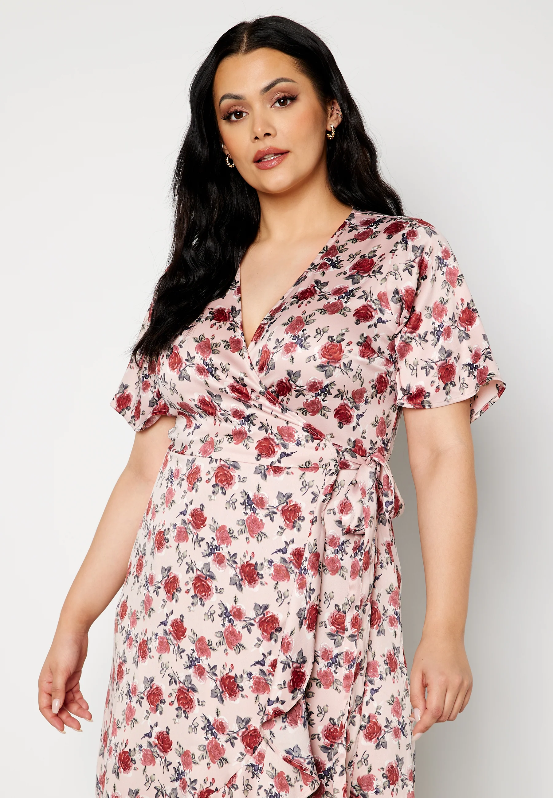 Frill Wrap Satin Midi Dress - Image 8