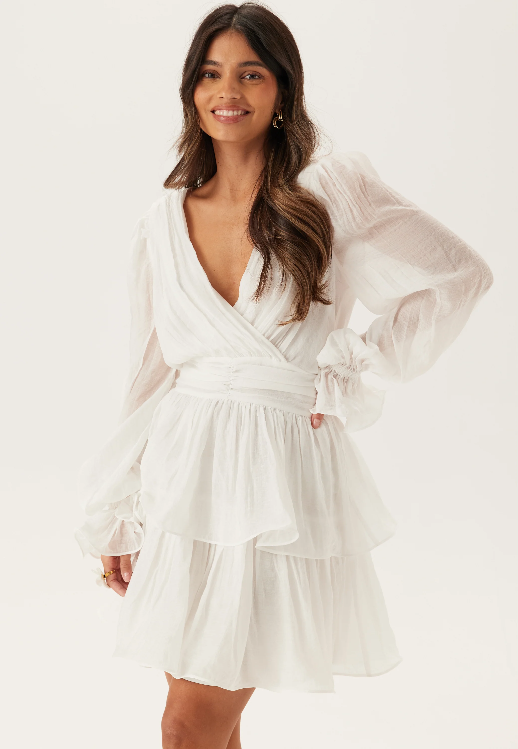 Frilled Balloon Sleeve Short Flounce Dress - Image 2