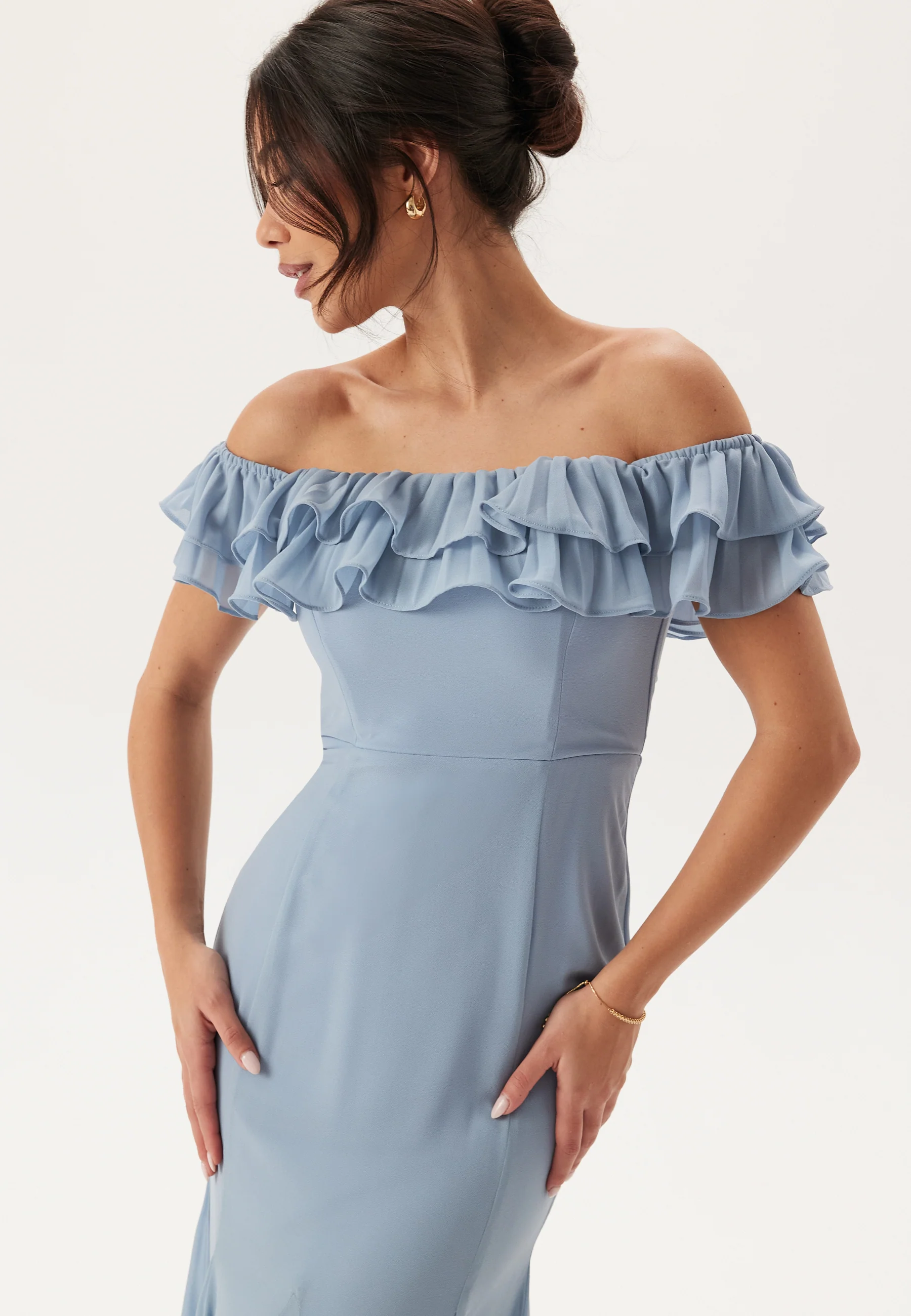 Frilly Chiffon Off Shoulder Maxi Dress - Image 3