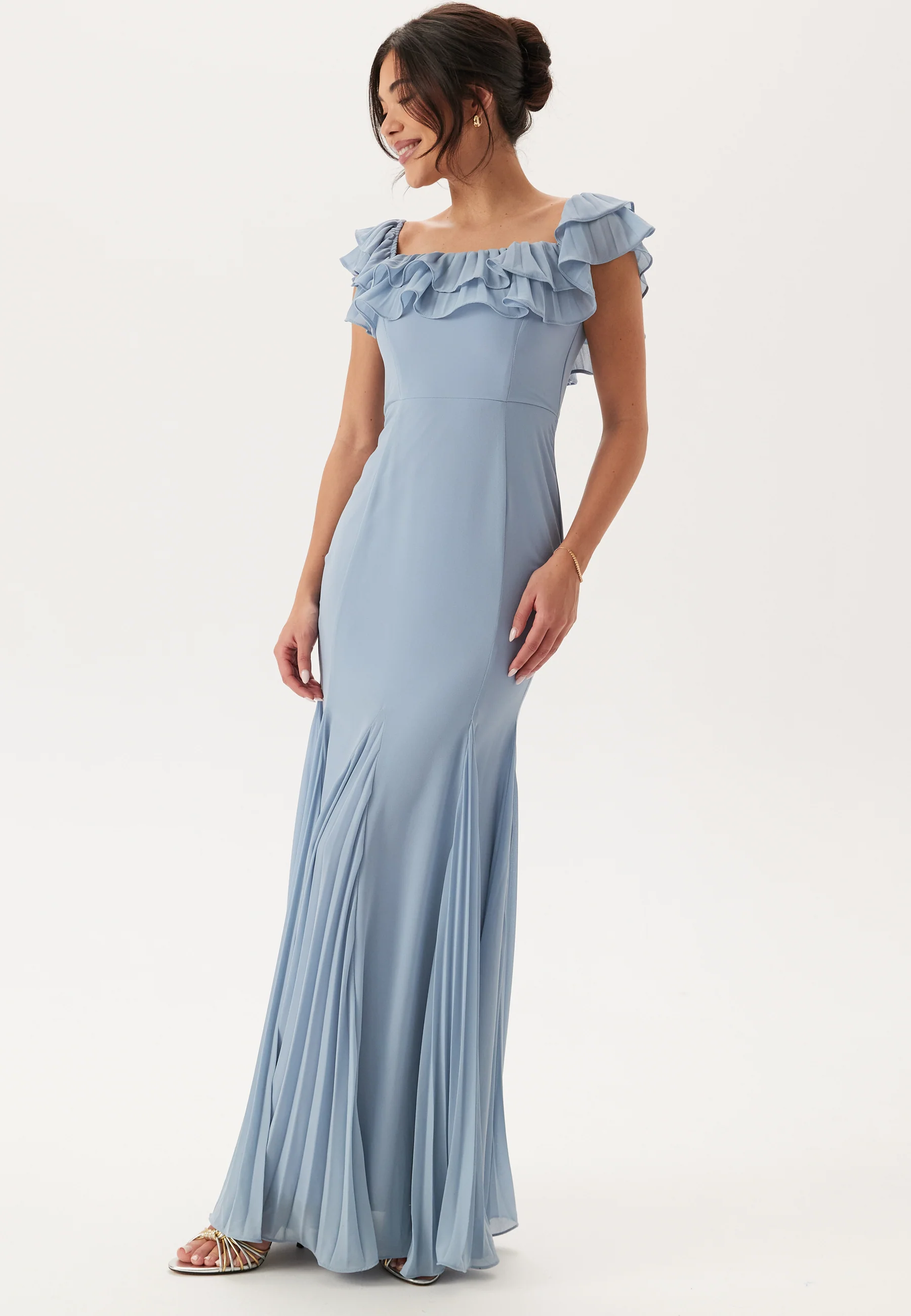 Frilly Chiffon Off Shoulder Maxi Dress - Image 4