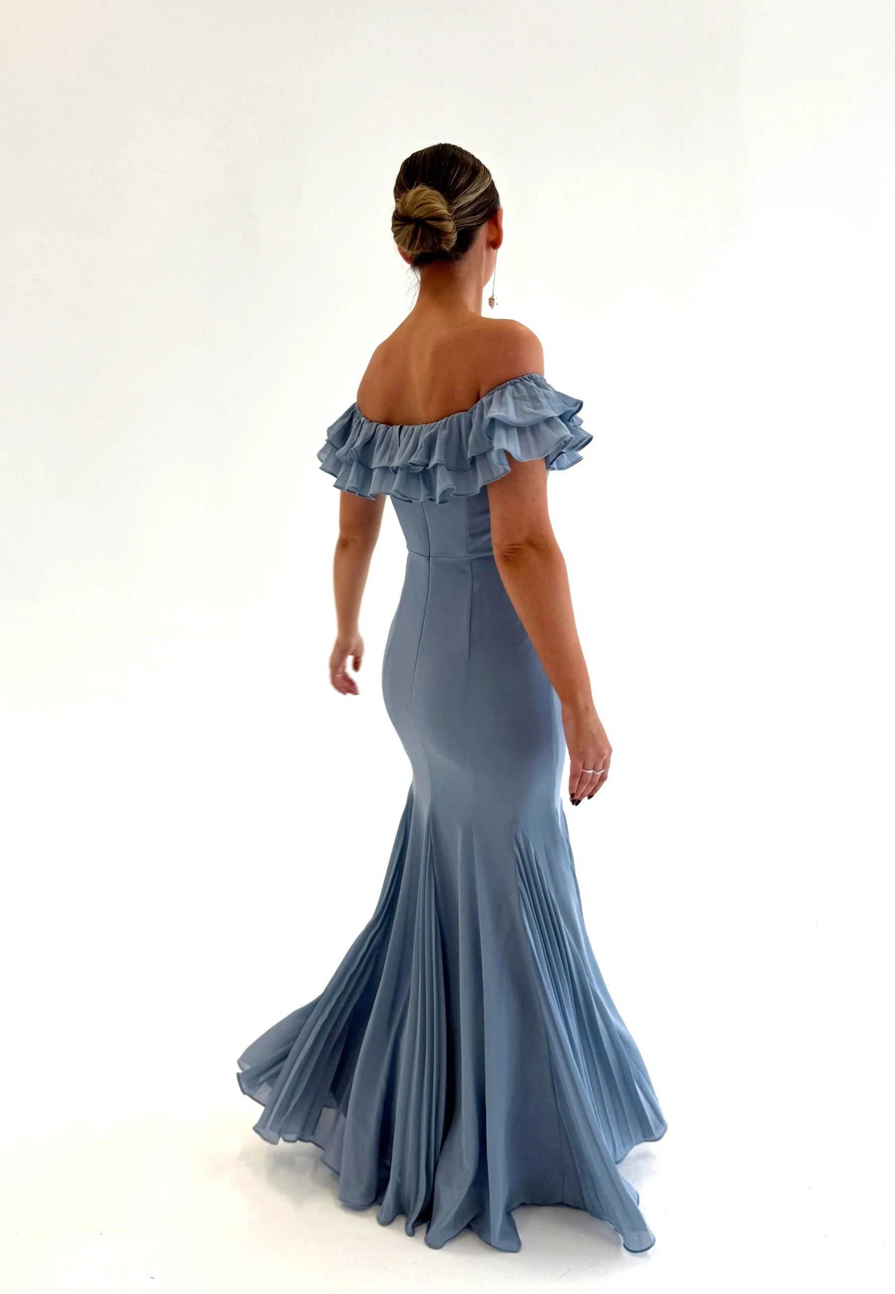 Frilly Chiffon Off Shoulder Maxi Dress - Image 9