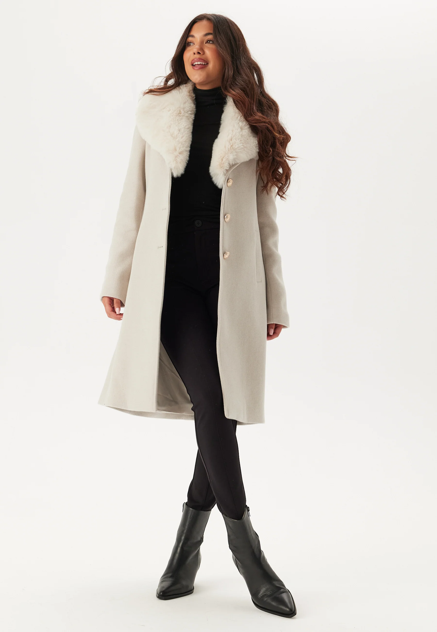 Fur Collar Wool Blend Coat - Image 4