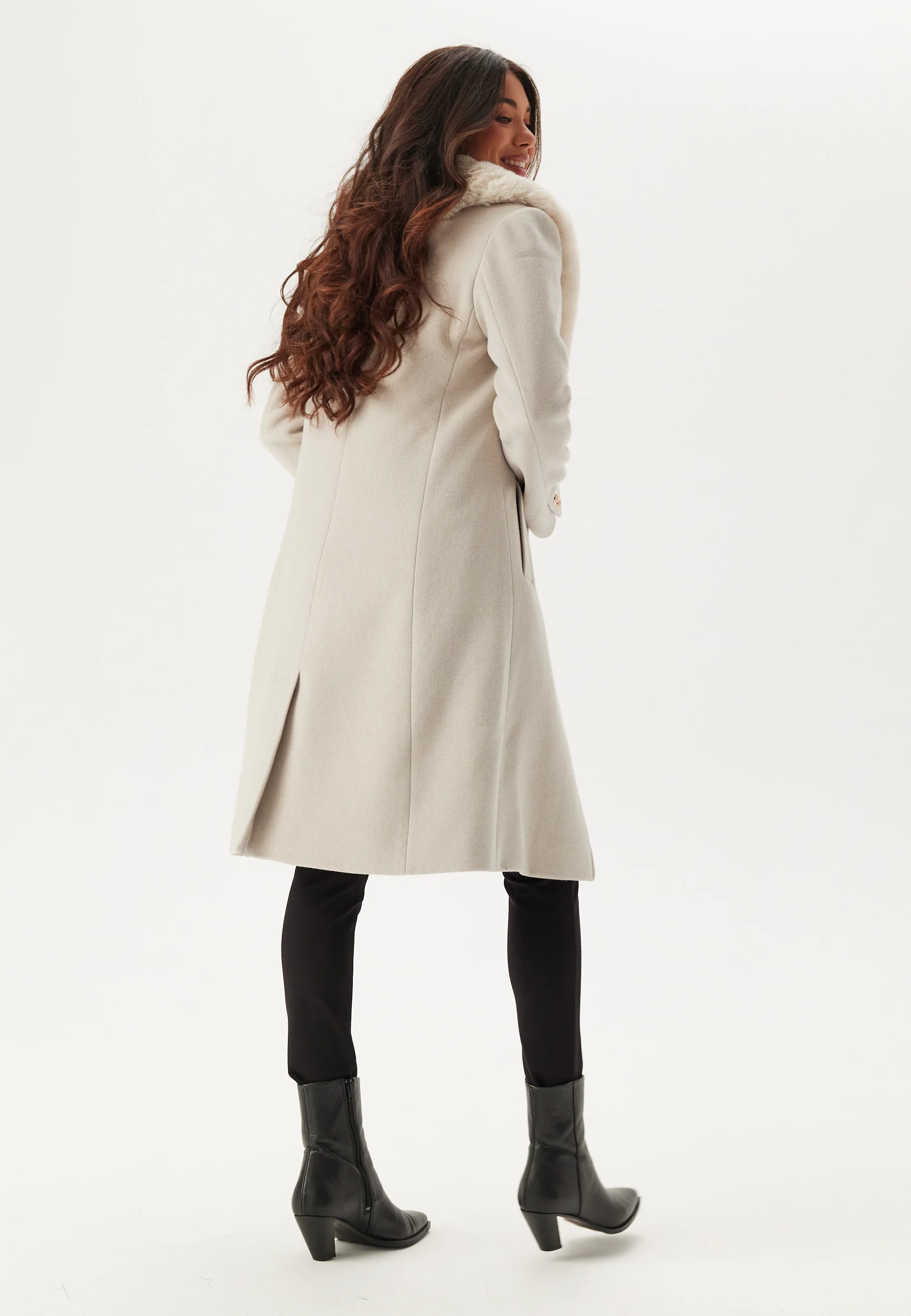 Fur Collar Wool Blend Coat - Image 6