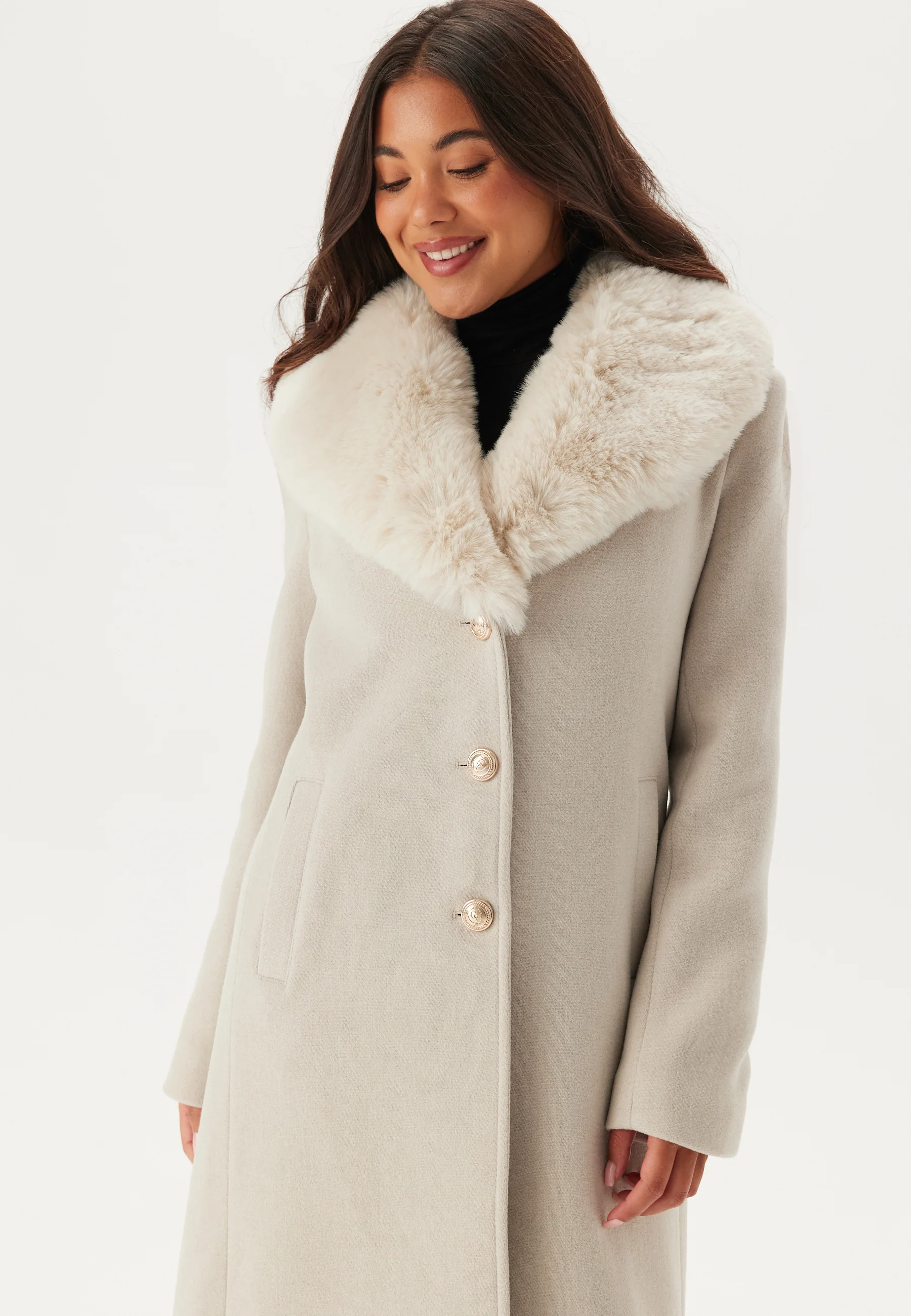 Fur Collar Wool Blend Coat - Image 7