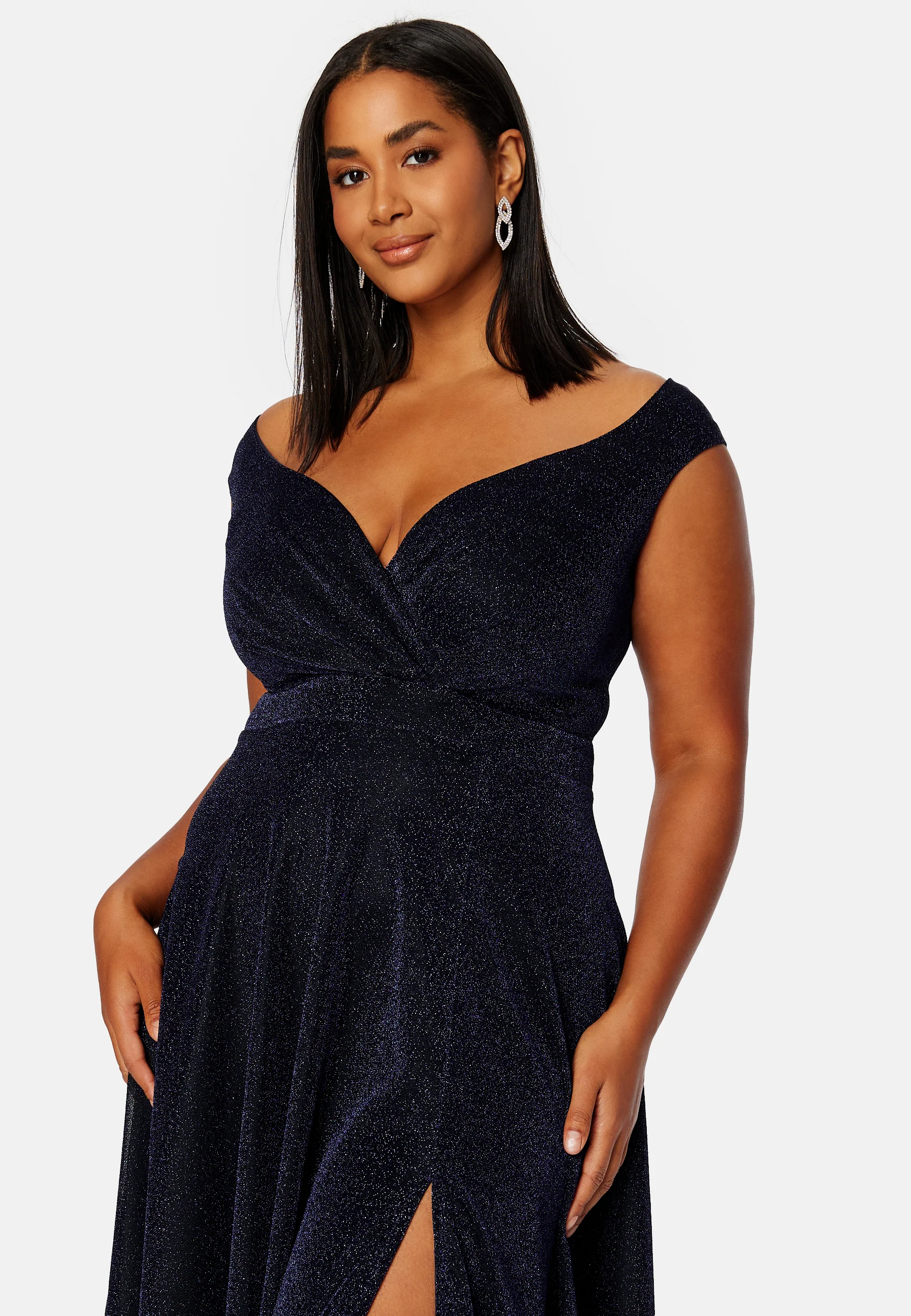 Glitter Wrap Front Maxi Curve Dress With Split - Image 3