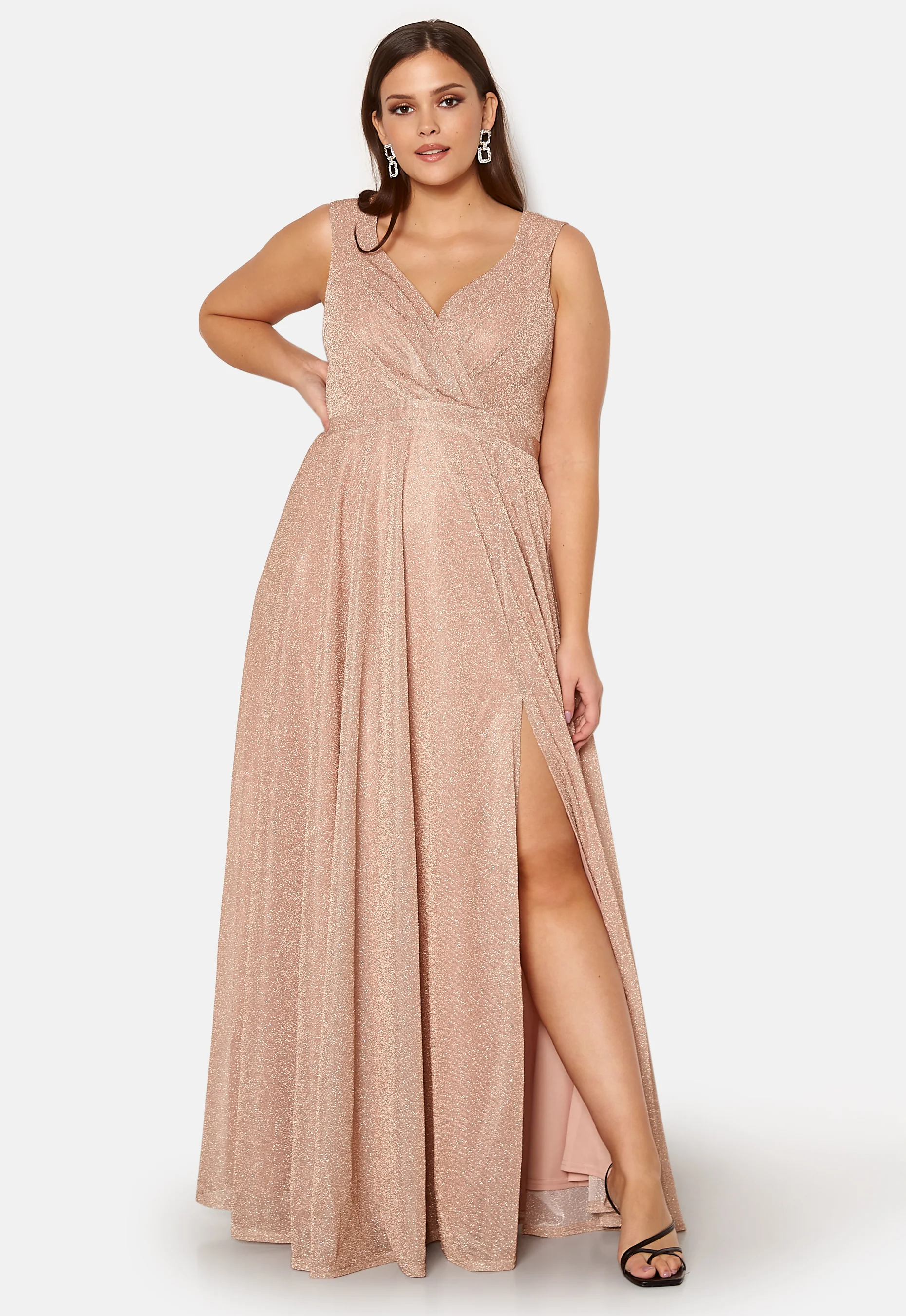 Glitter Wrap Front Maxi Curve Dress With Split - Image 5