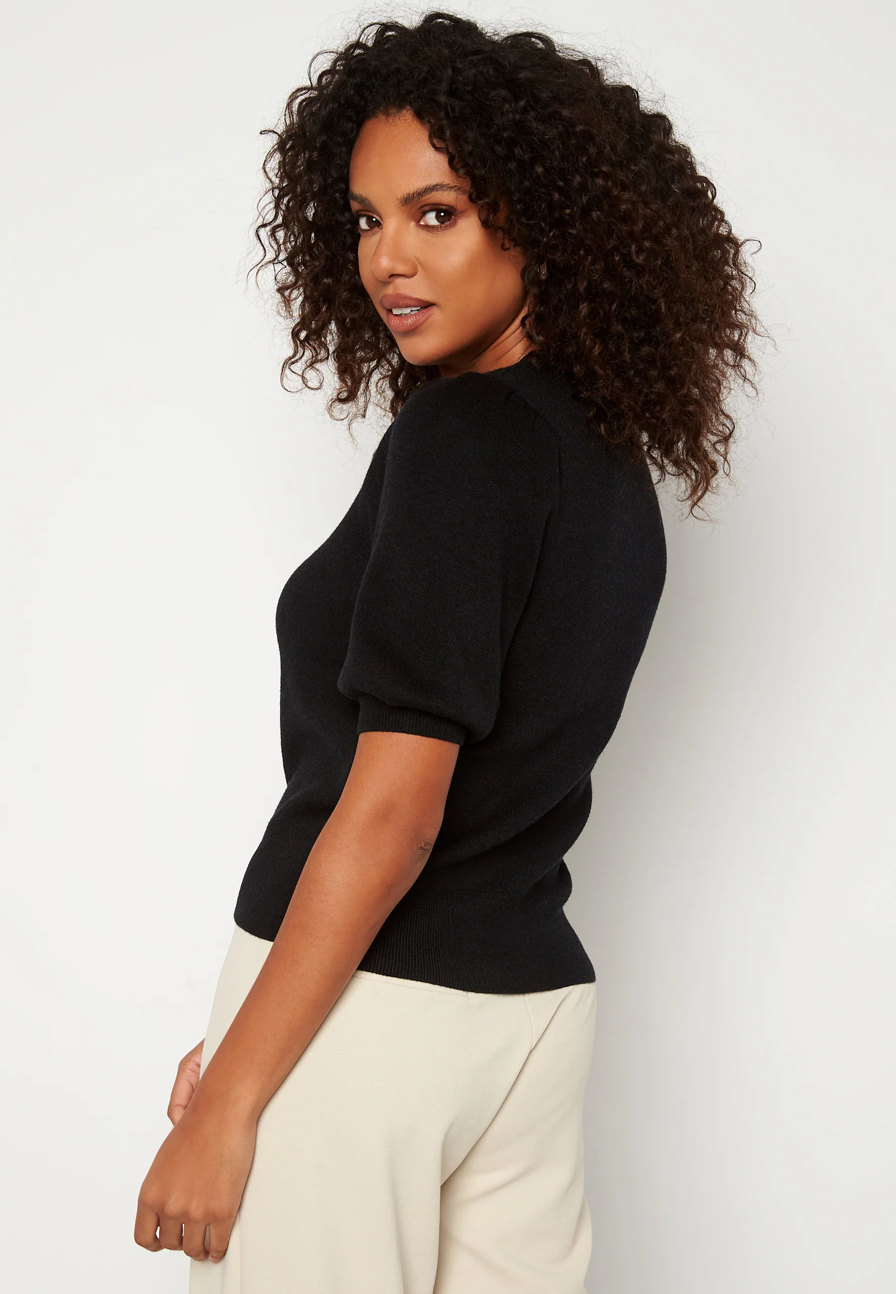 Gold SS Puff O-Neck Blouse - Image 3