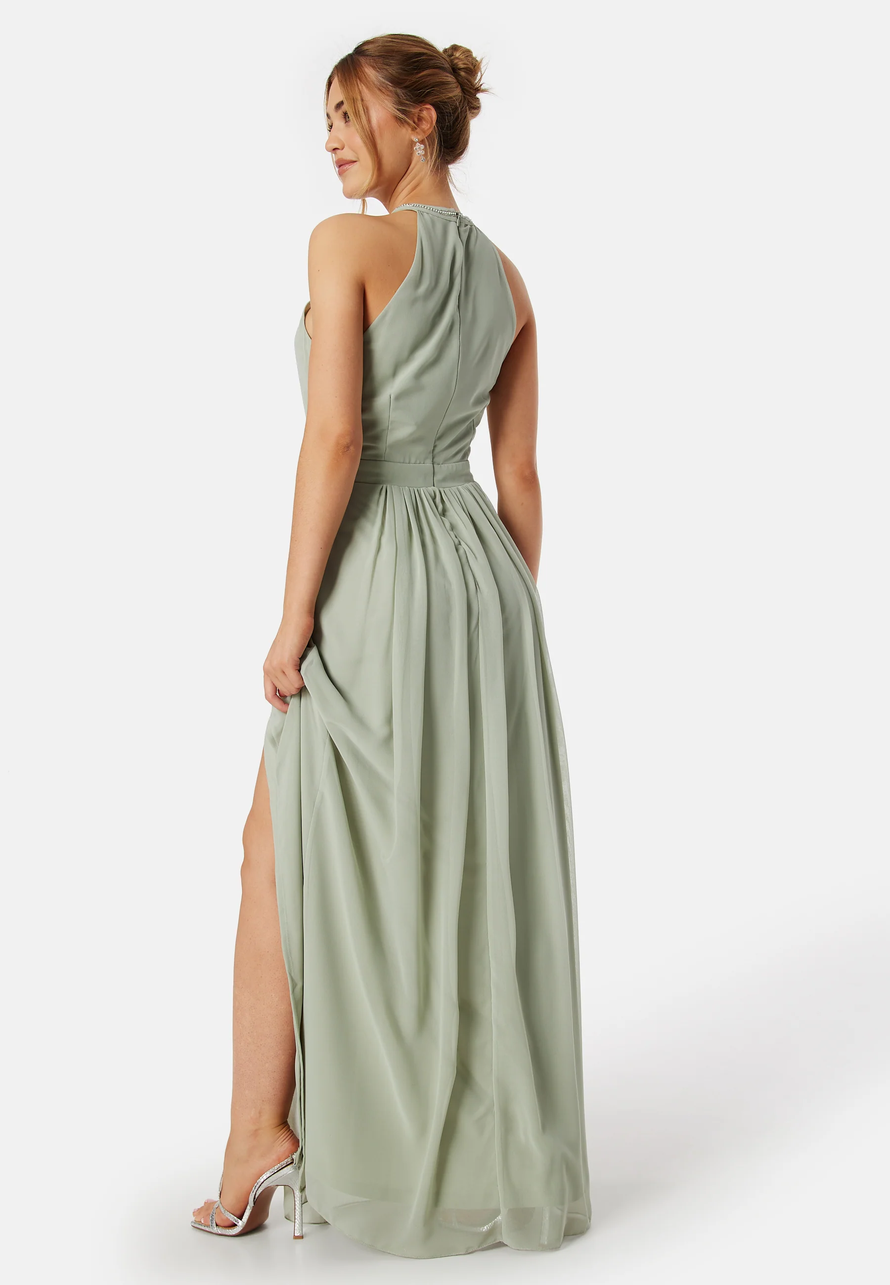 High Neck Maxi Dress With Split - Image 2