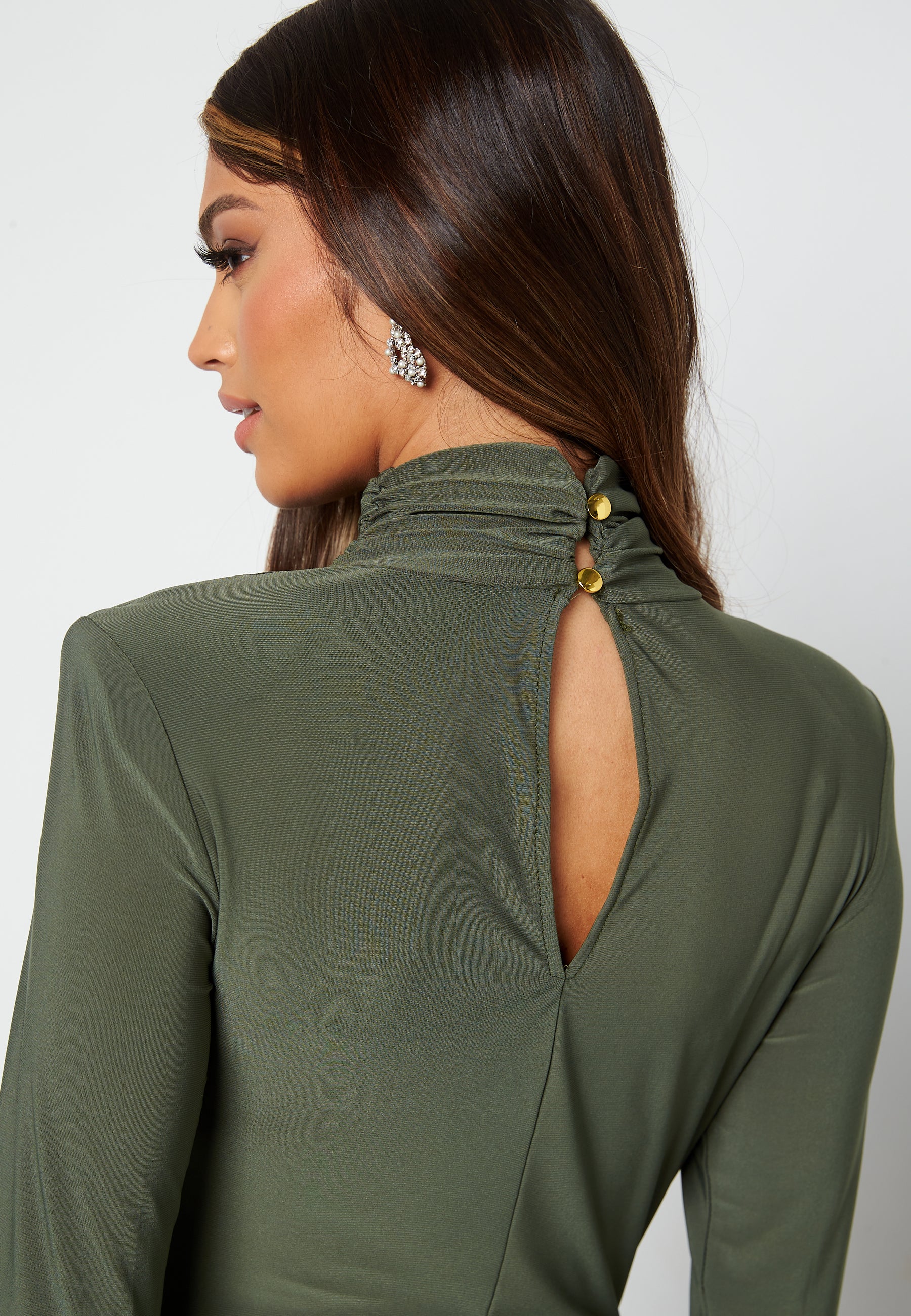 High Neck Rouch Maxi Dress - Image 5