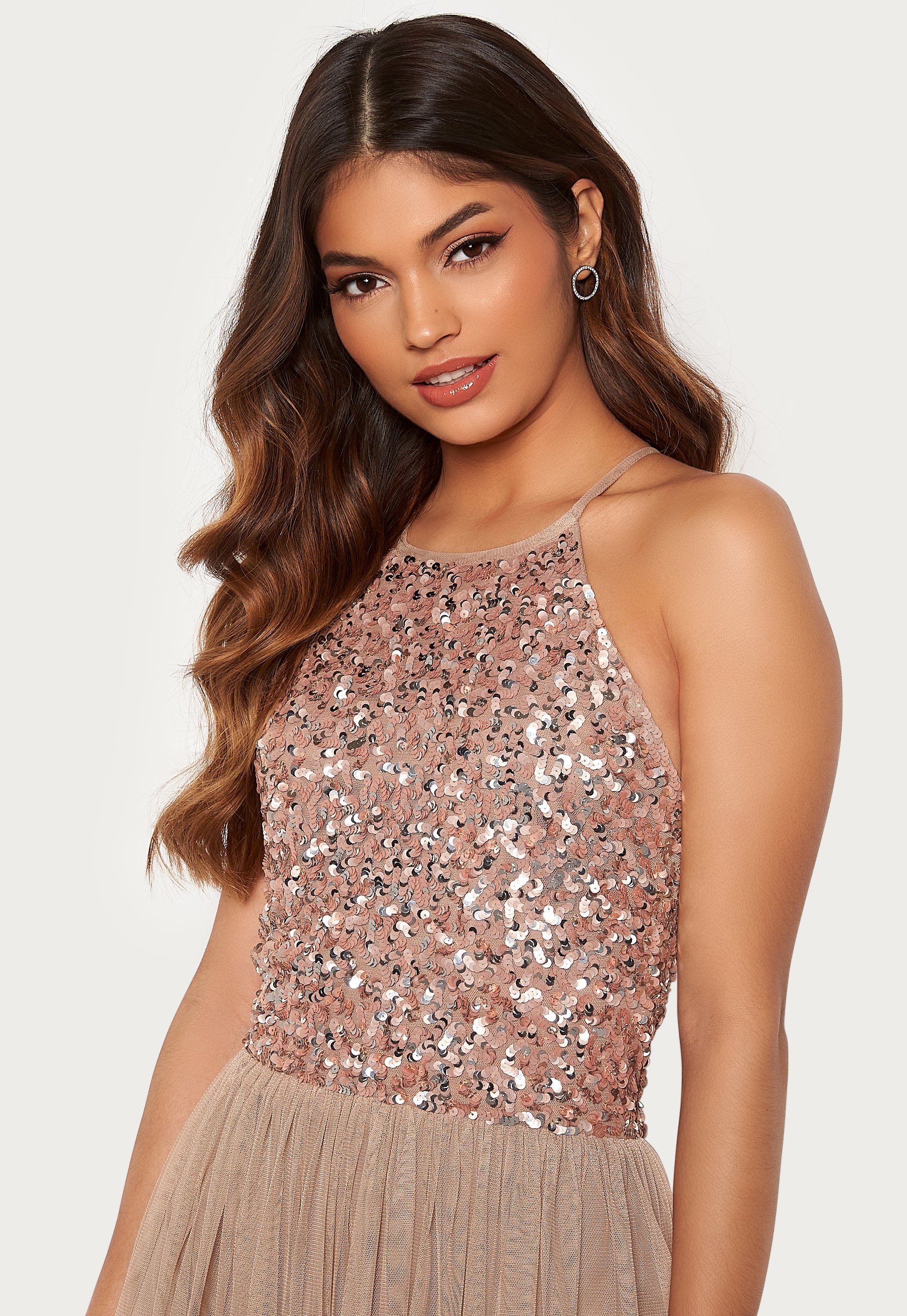 High Neck Sequin Midi Dress - Image 4
