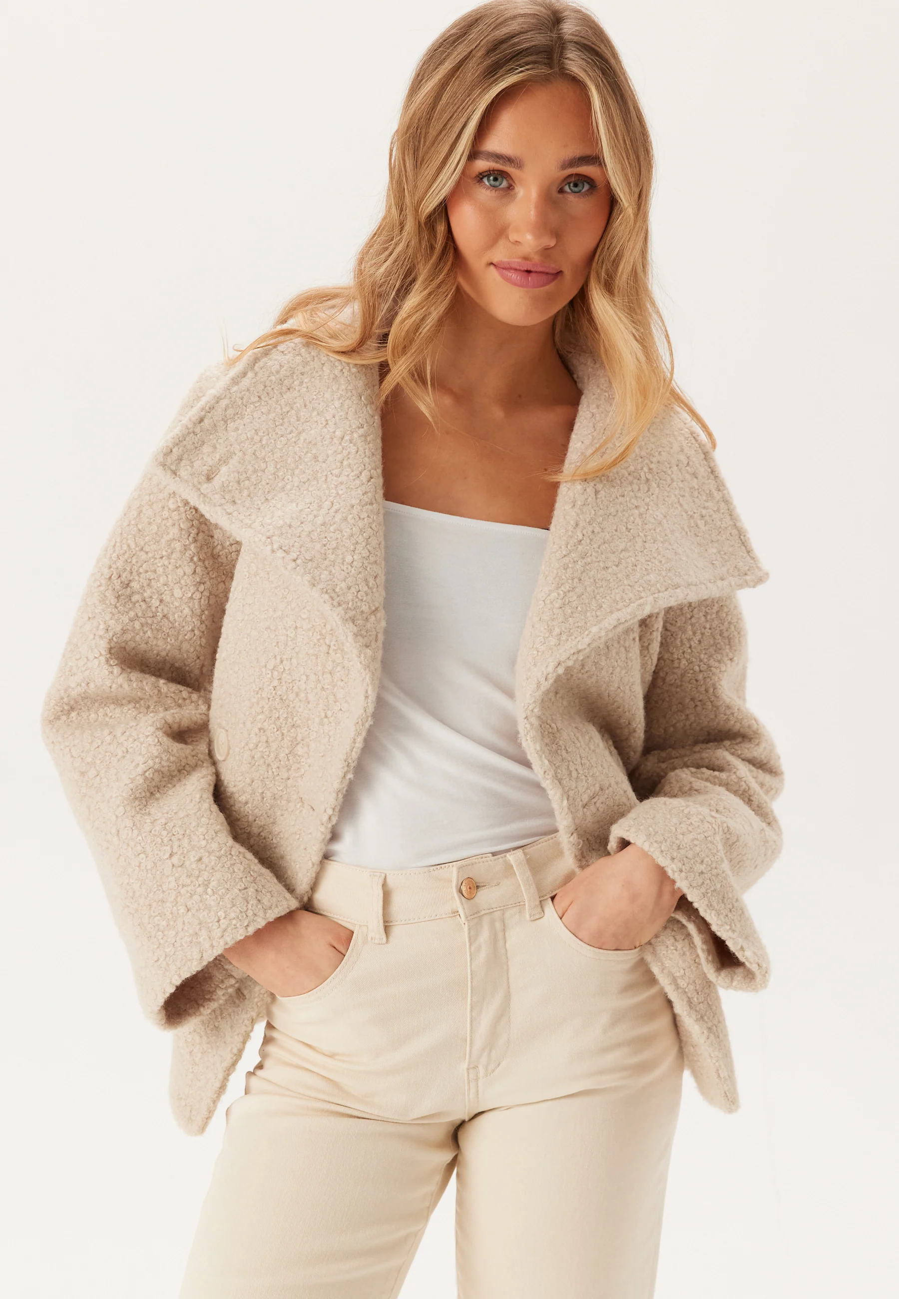 High Neck Short Bouclé Coat - Image 4