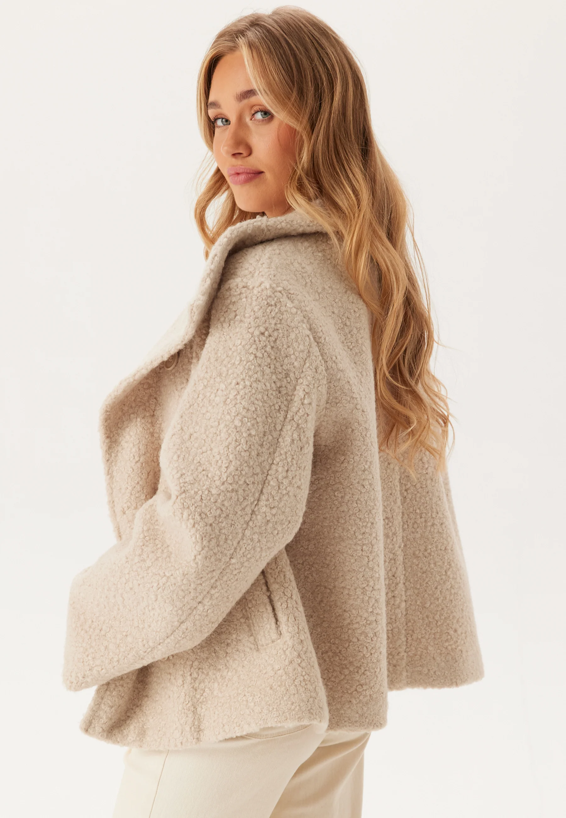 High Neck Short Bouclé Coat - Image 5