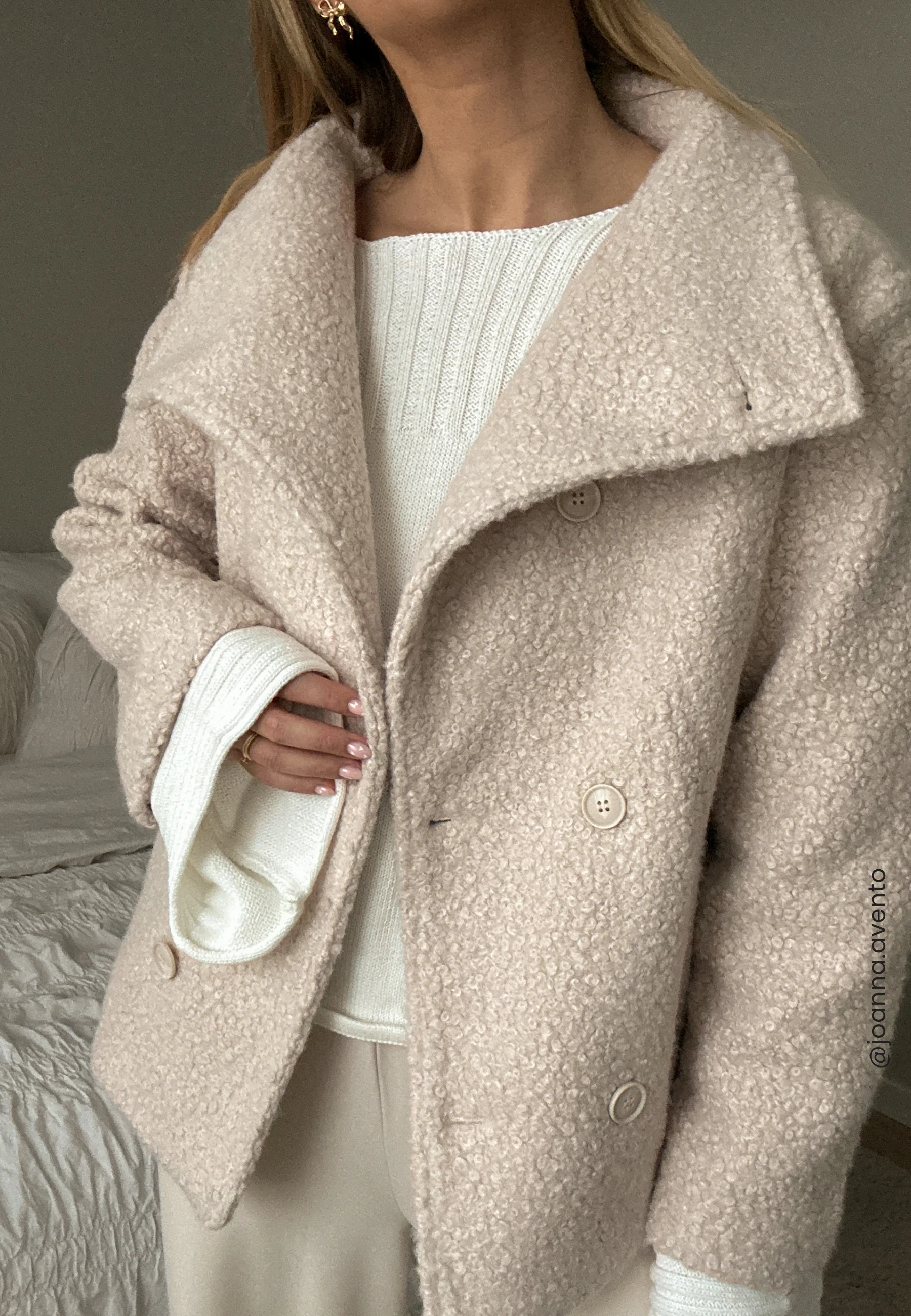 High Neck Short Bouclé Coat - Image 7
