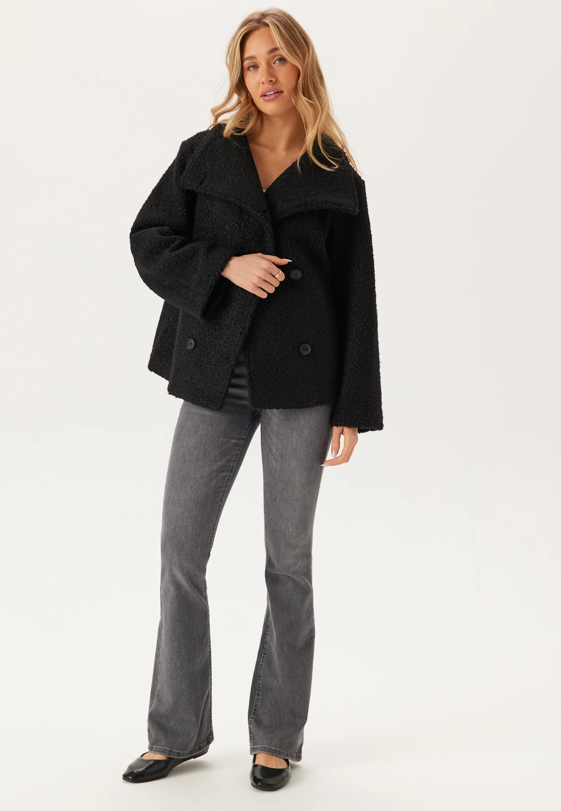 High Neck Short Bouclé Coat - Image 5