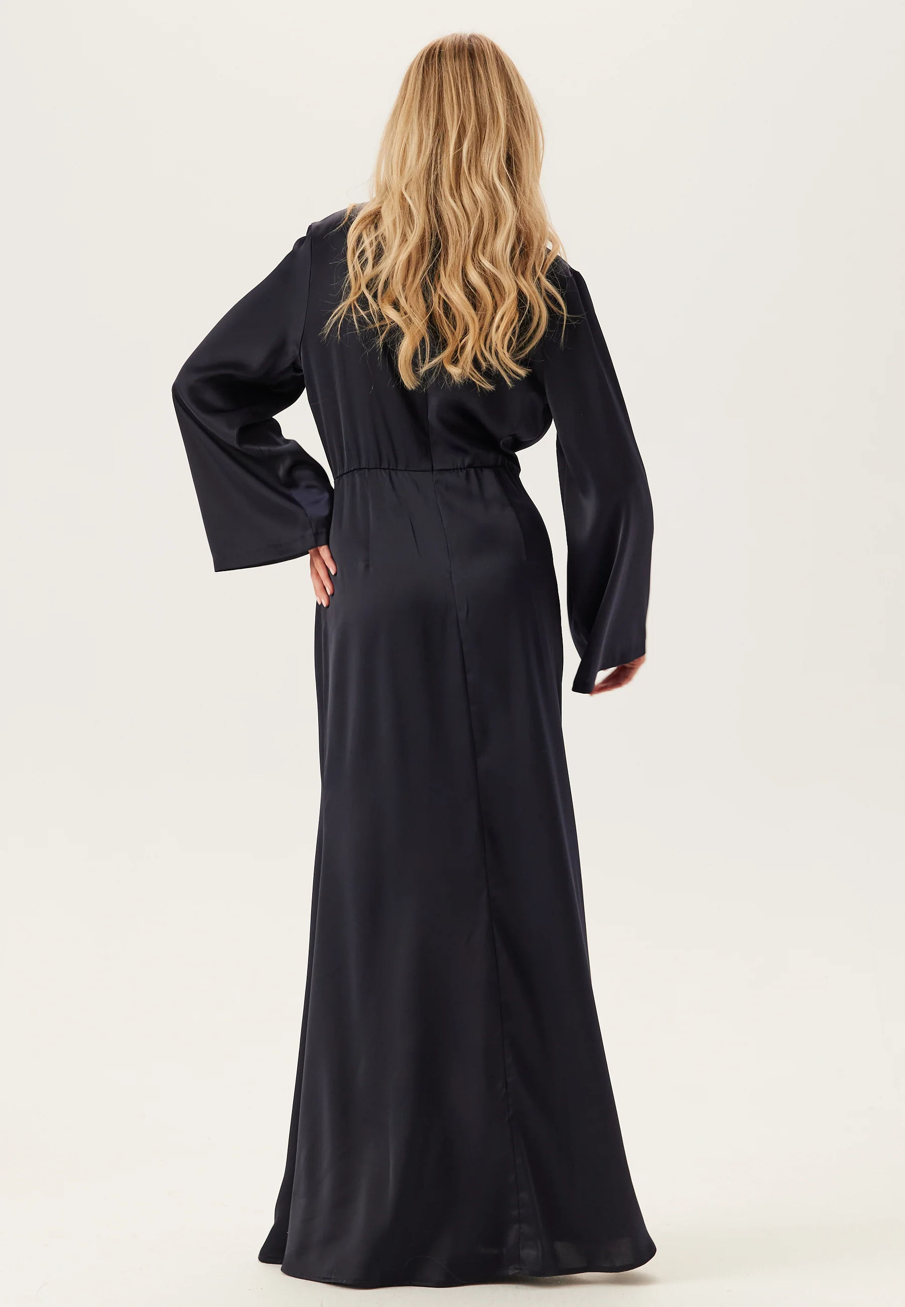 High Neck Wide Sleeve Satin Gown - Image 2