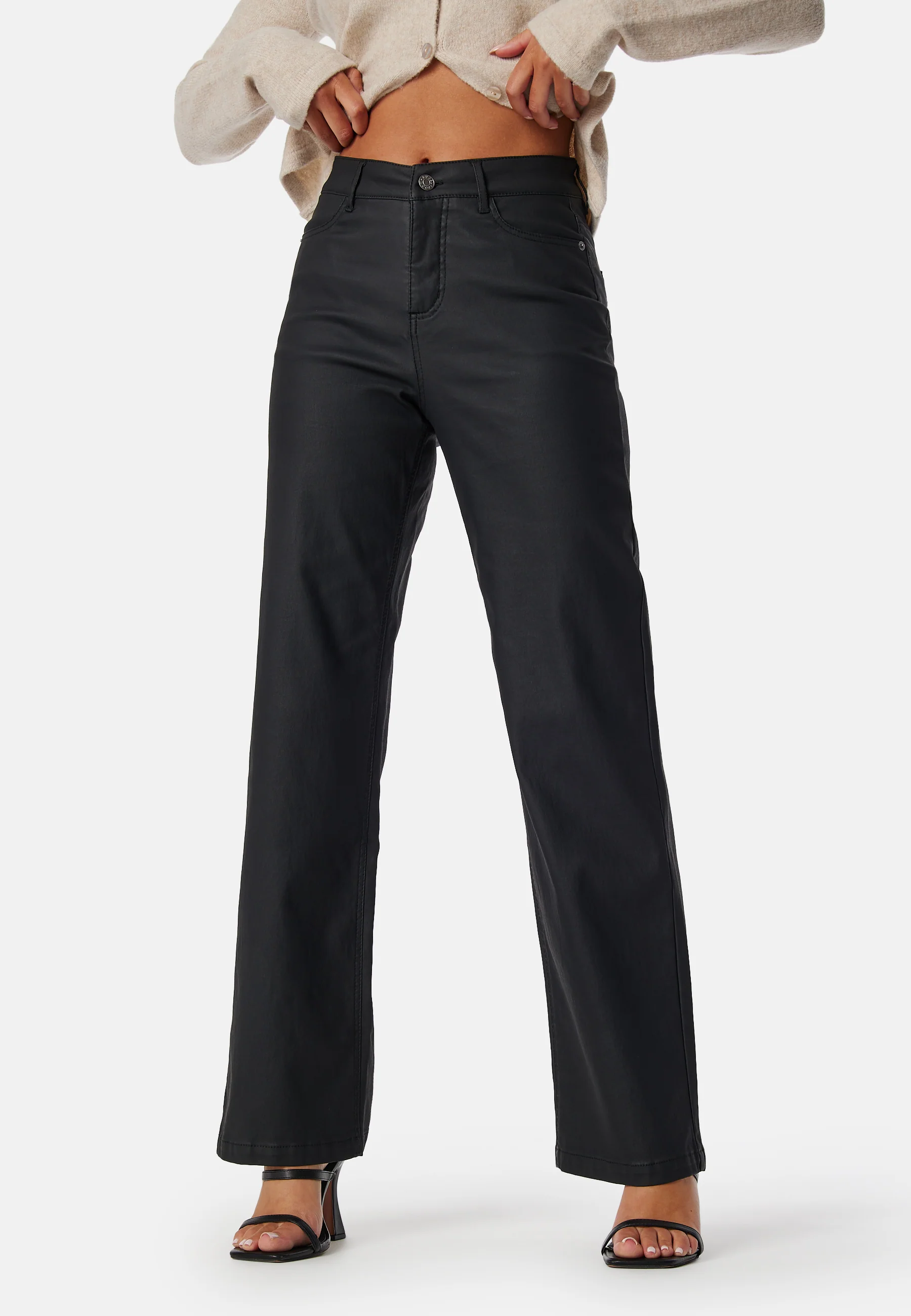 High Waist Straight Leg Coated Jeans - Image 3