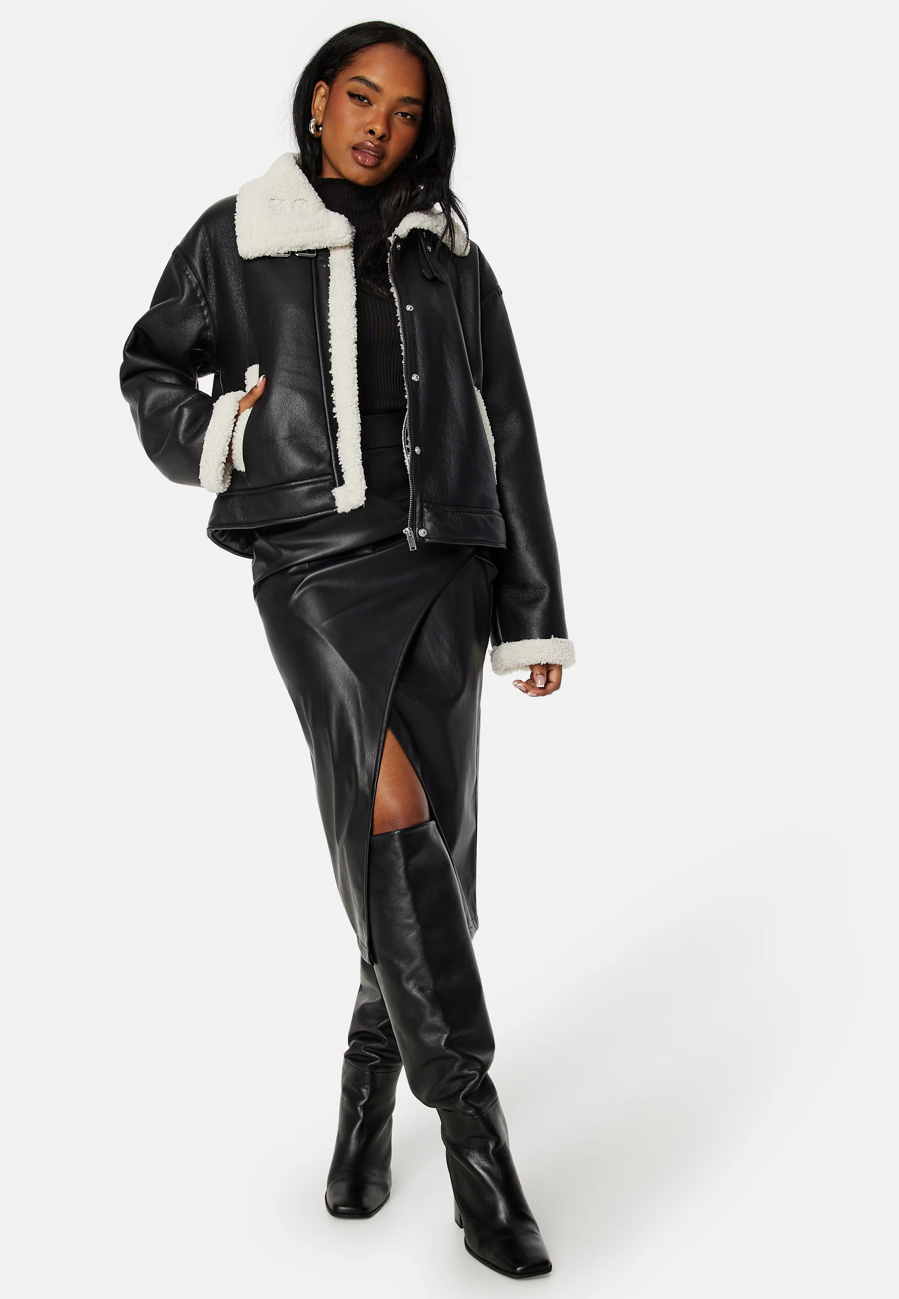 Janelle Short PU Jacket W Fake Fur - Image 5