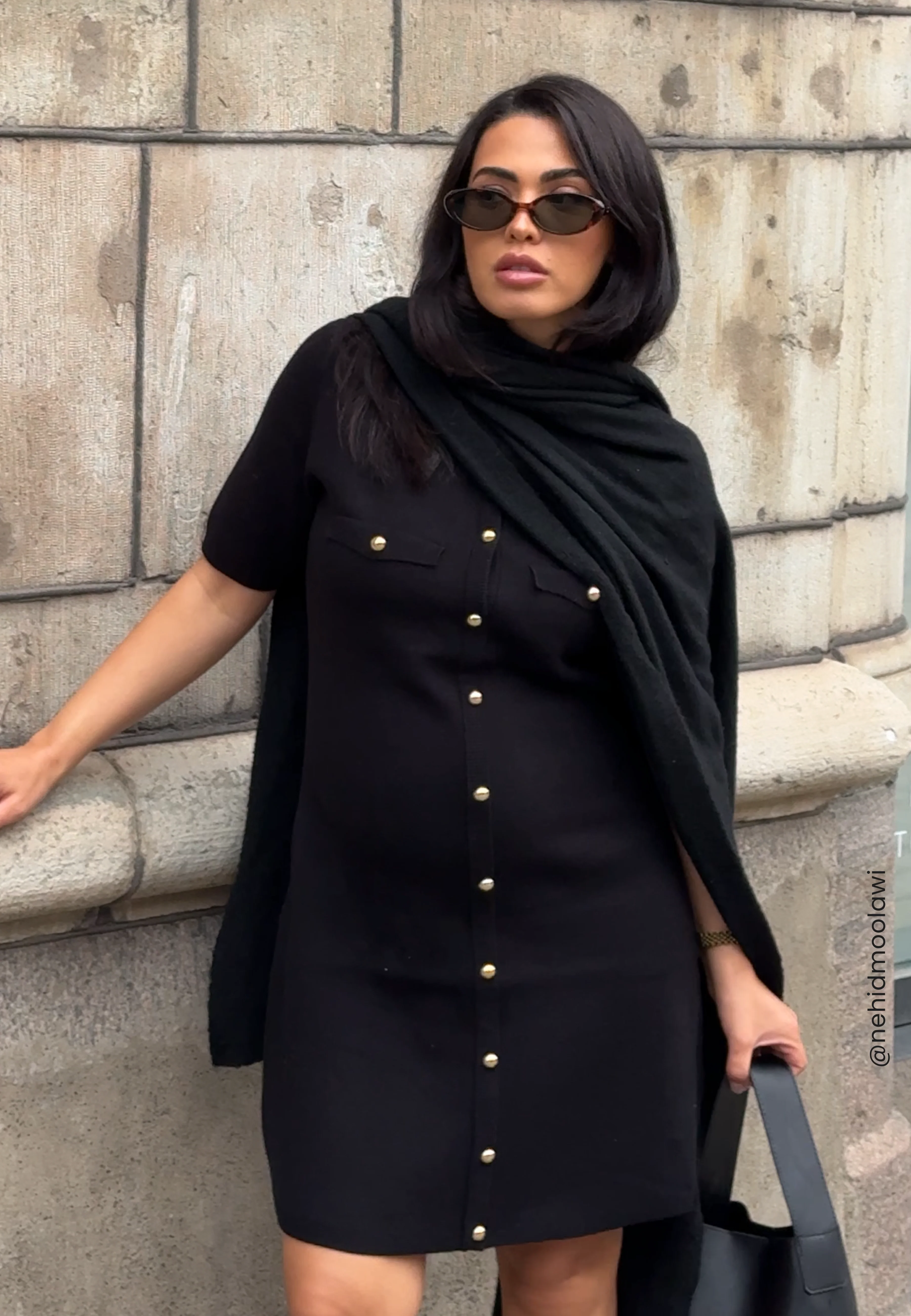 Knitted Gold Button Dress - Image 4