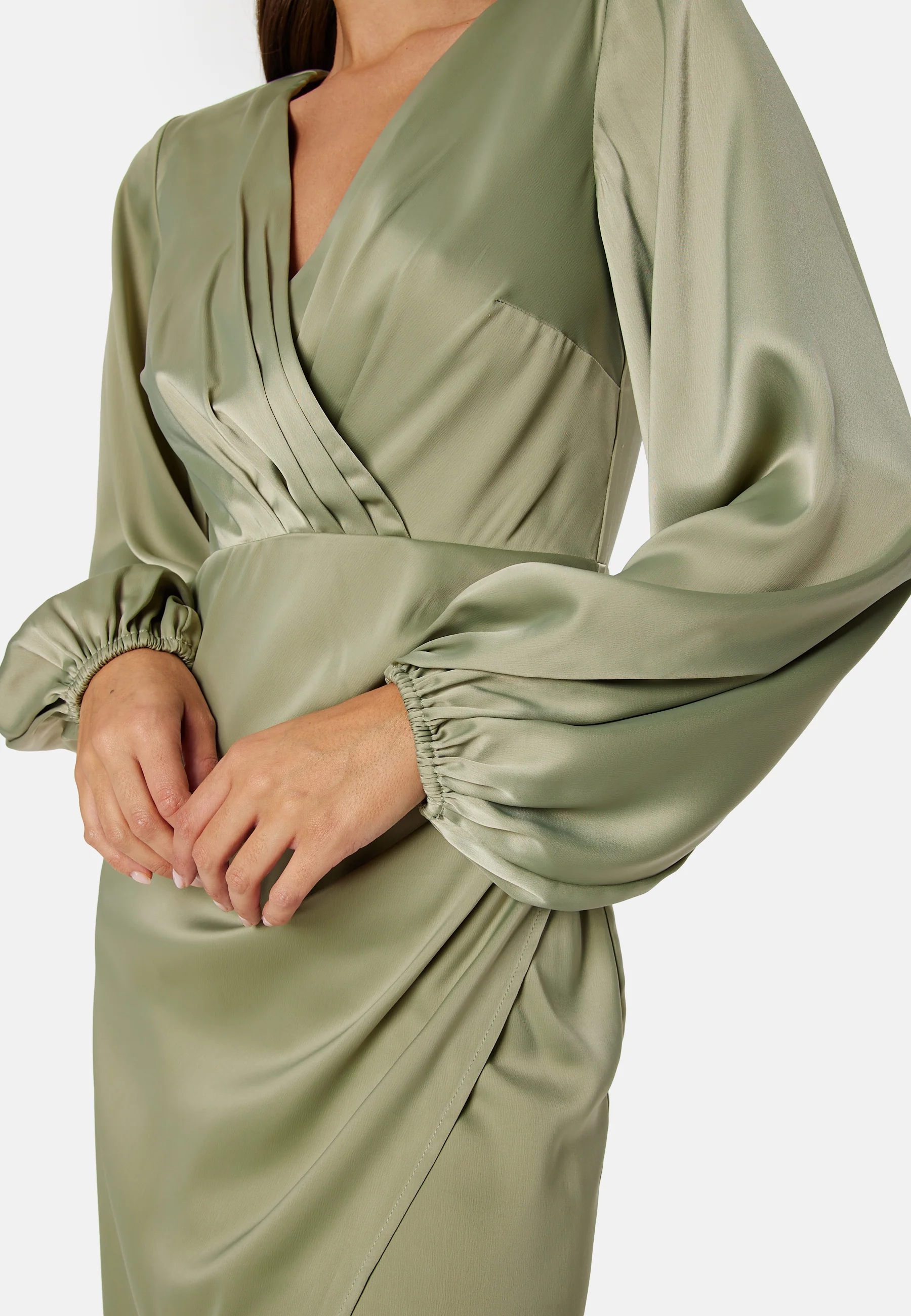 L/S wrap satin midi dress - Image 2