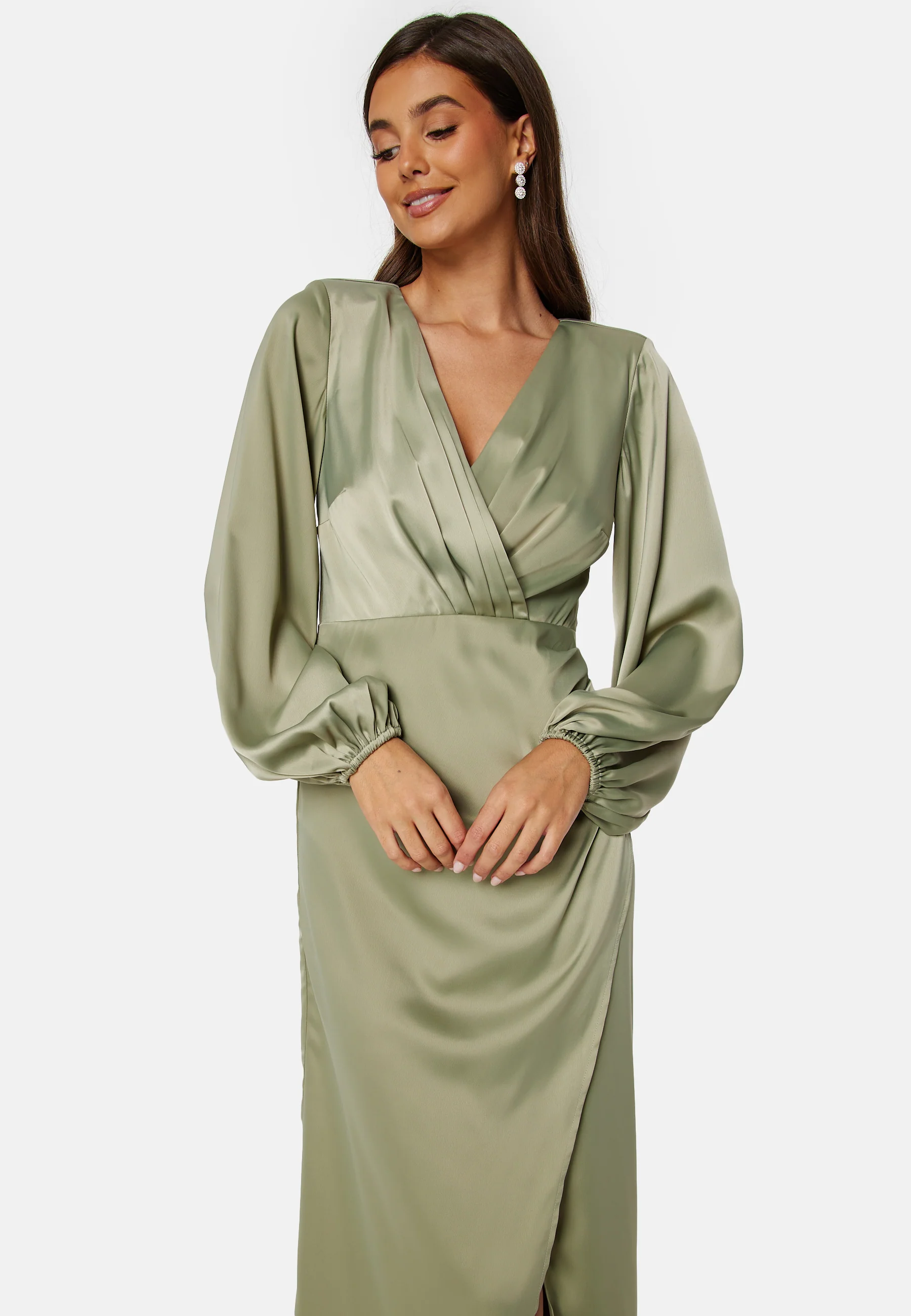 L/S wrap satin midi dress - Image 3