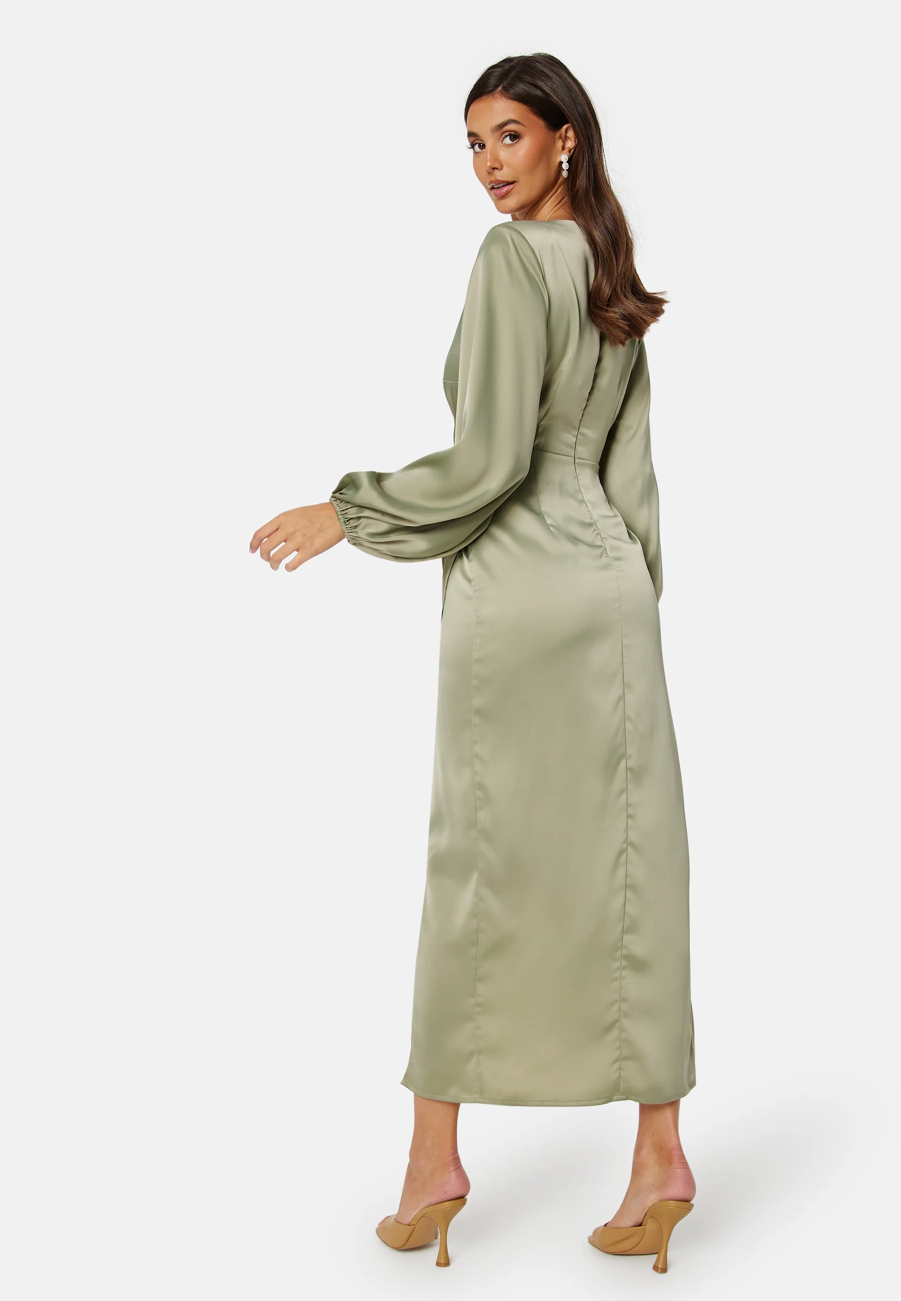 L/S wrap satin midi dress - Image 4