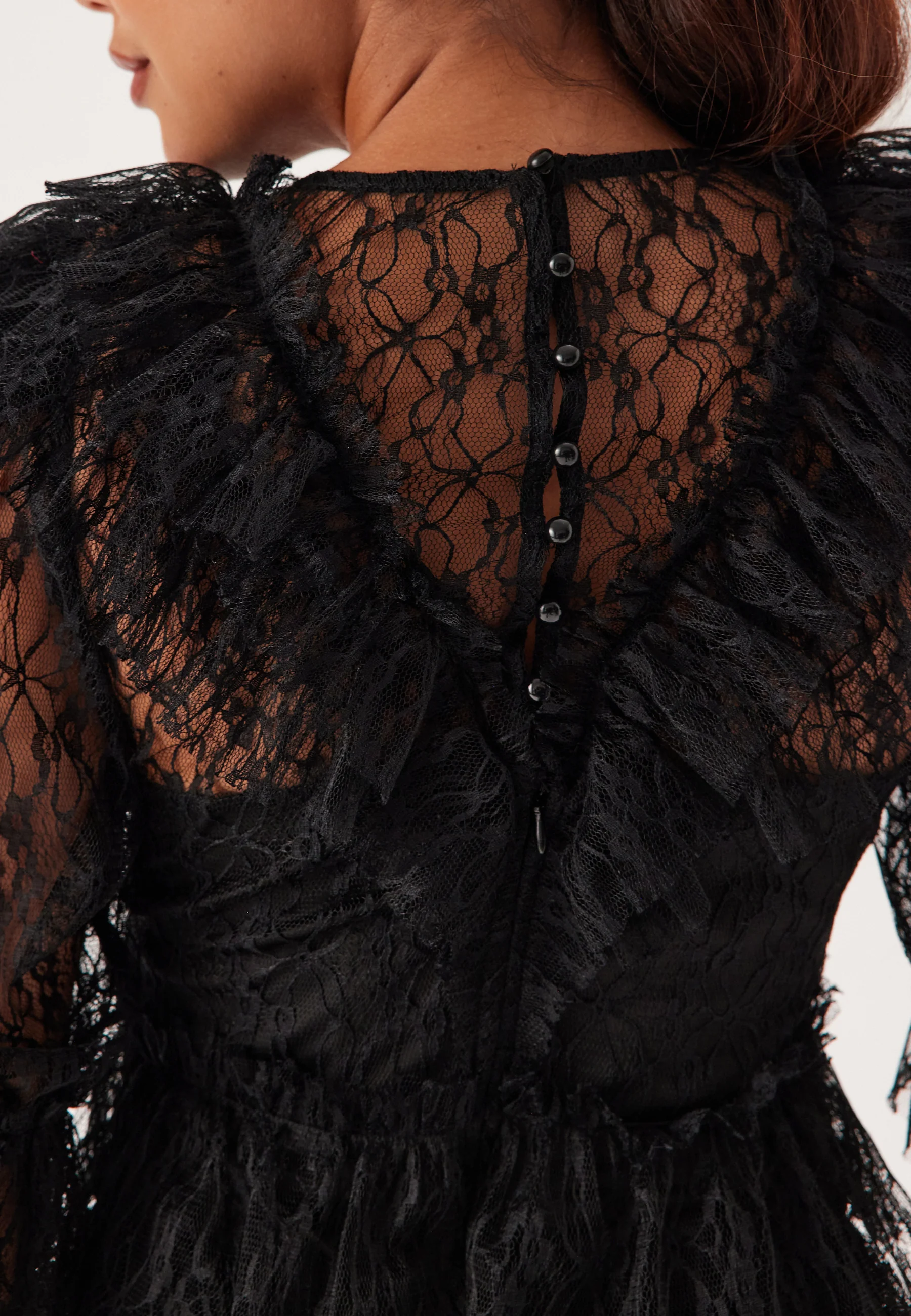 Lace Frill Puff Sleeve Dress - Image 4