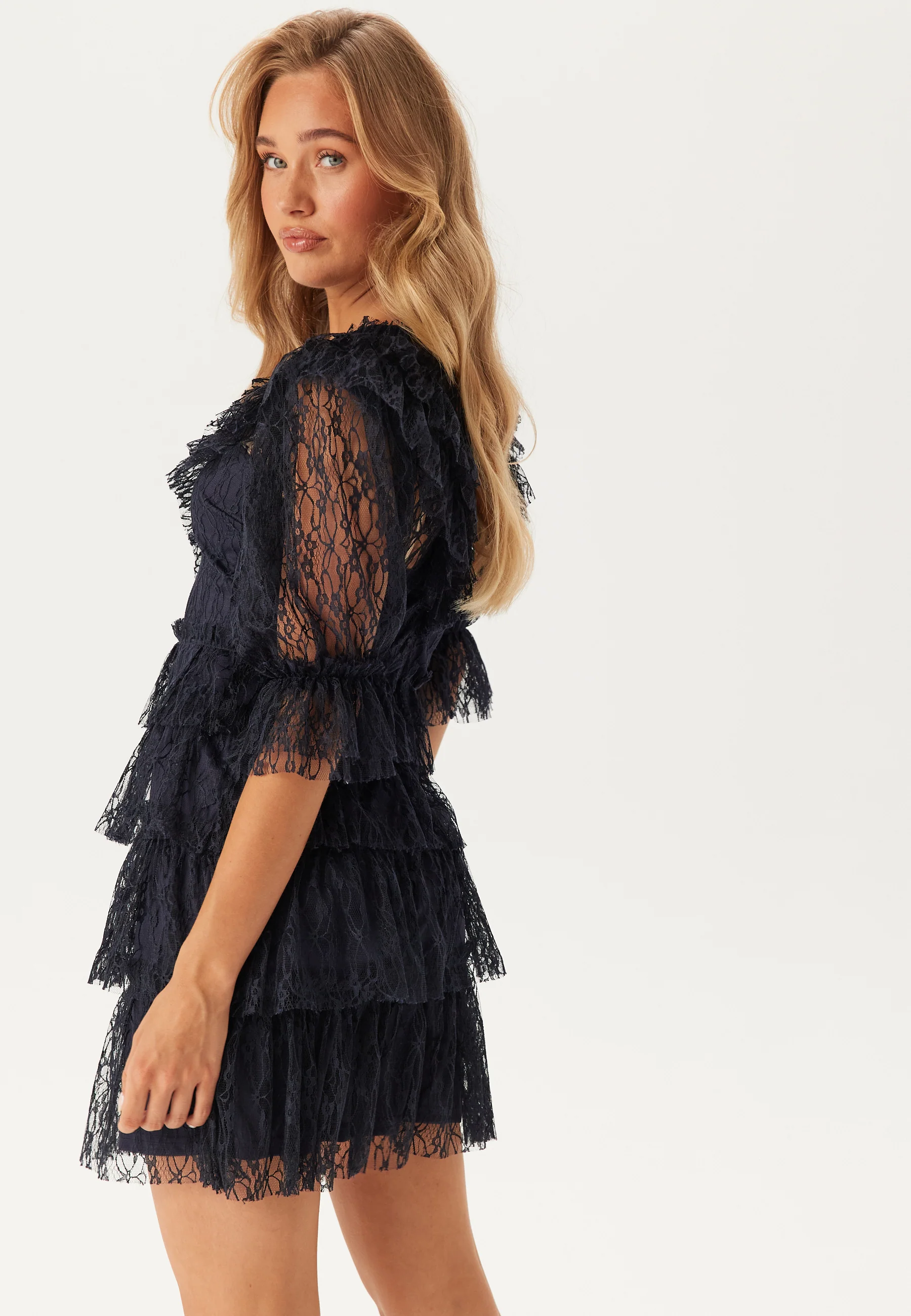 Lace Frill Puff Sleeve Dress - Image 3