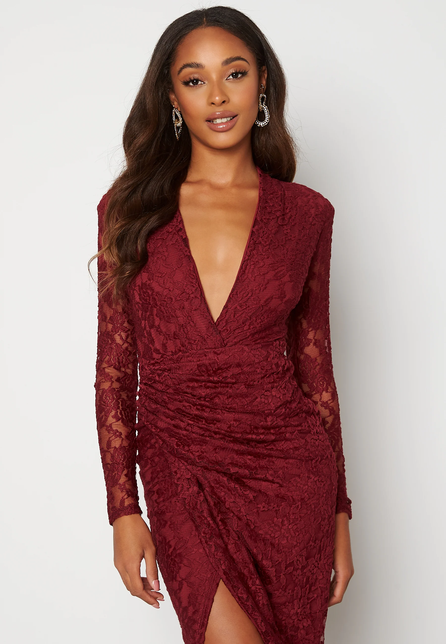 Lace Long Sleeve Rouch Dress - Image 4