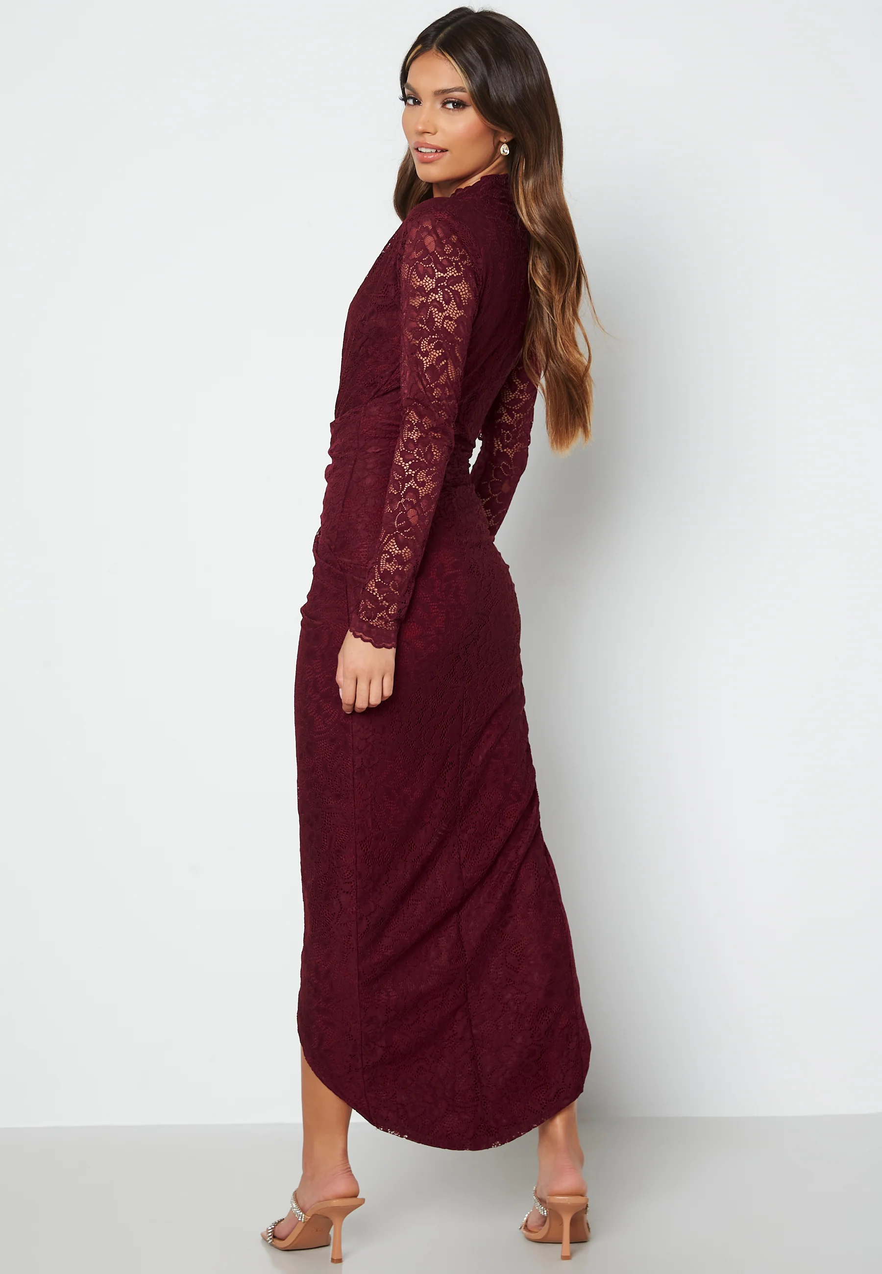 Lace Long Sleeve Rouch Dress - Image 3