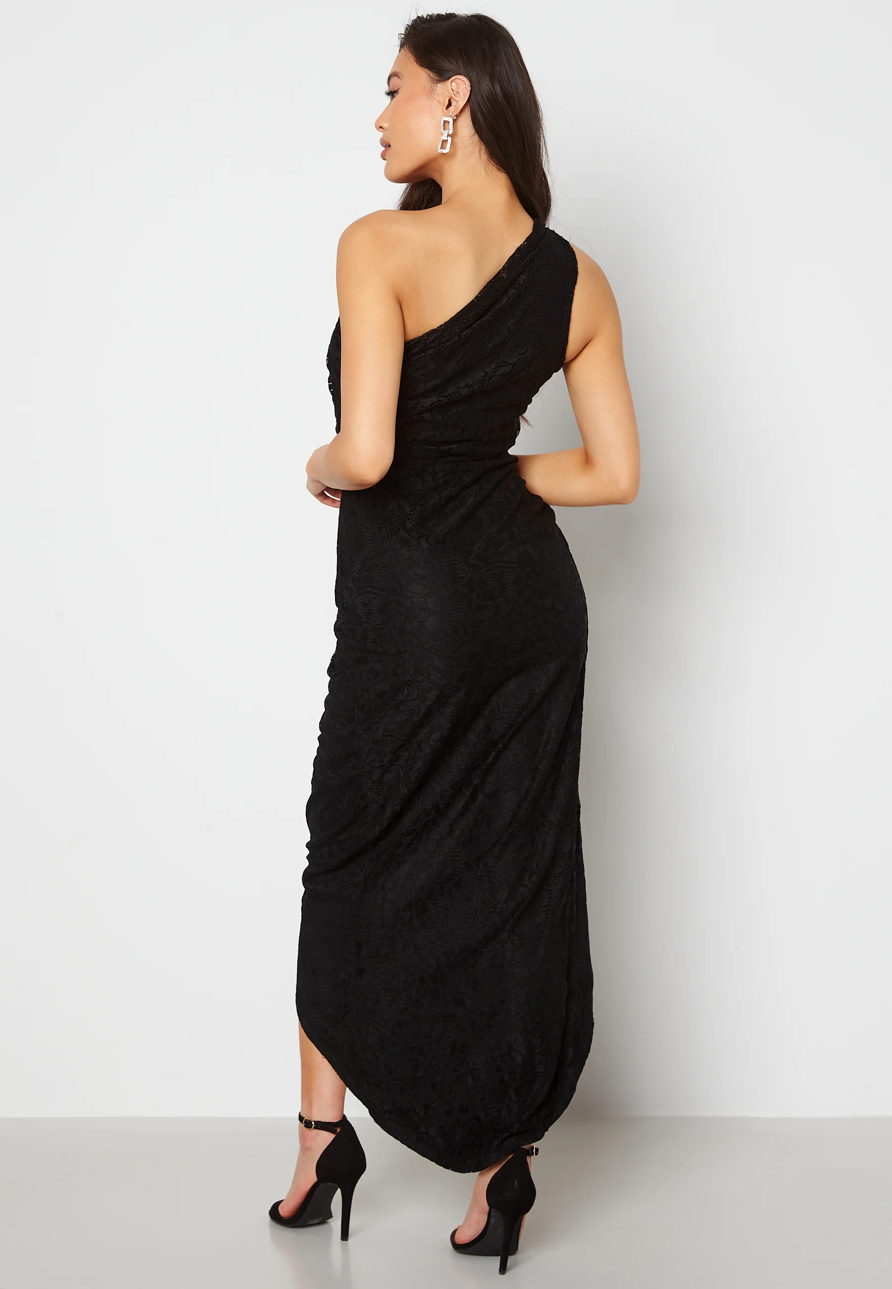 Lace One Shoulder Sleeve Rouch Dress - Image 2